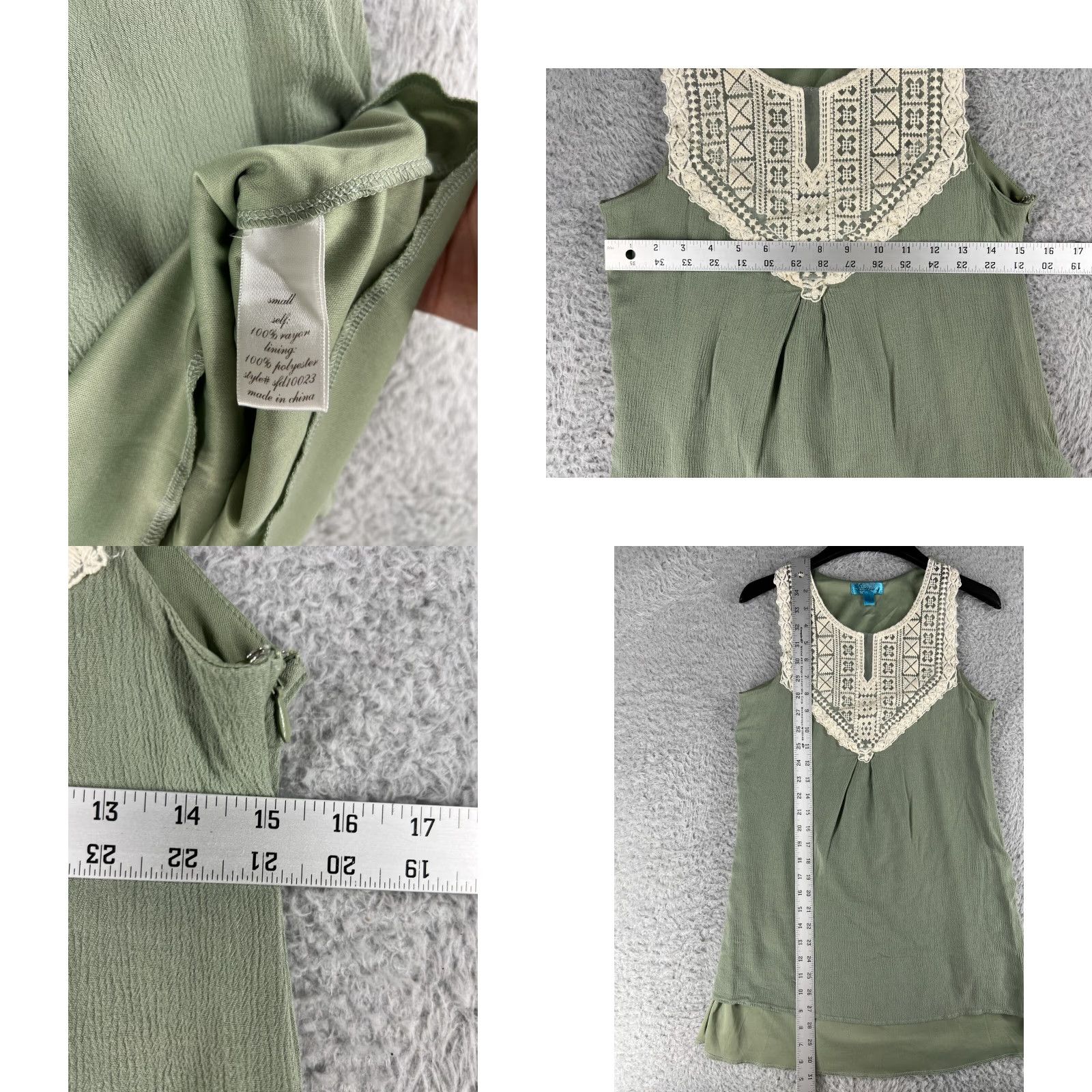 Vintage Buttons Womens Blouse Shirt Small Green Bohemian Sleeveless Round Neck Tank Size L / US 10 / IT 46 - 8 Thumbnail