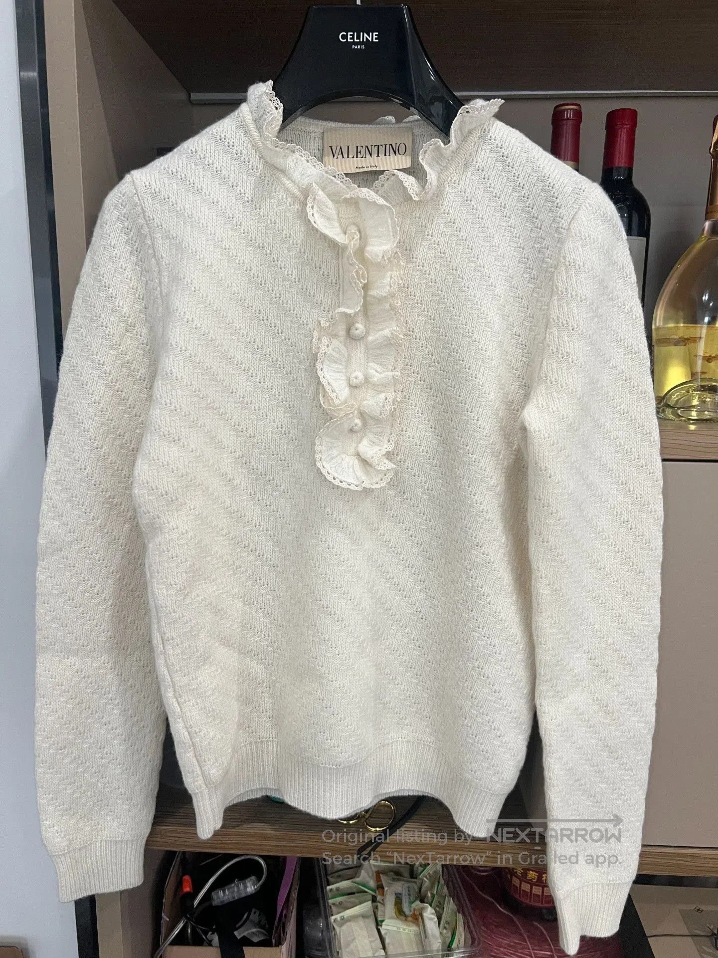 Valentino Valentino White Knit Top with Lace Trim. Size M / US 6-8 / IT 42-44 - 1 Thumbnail