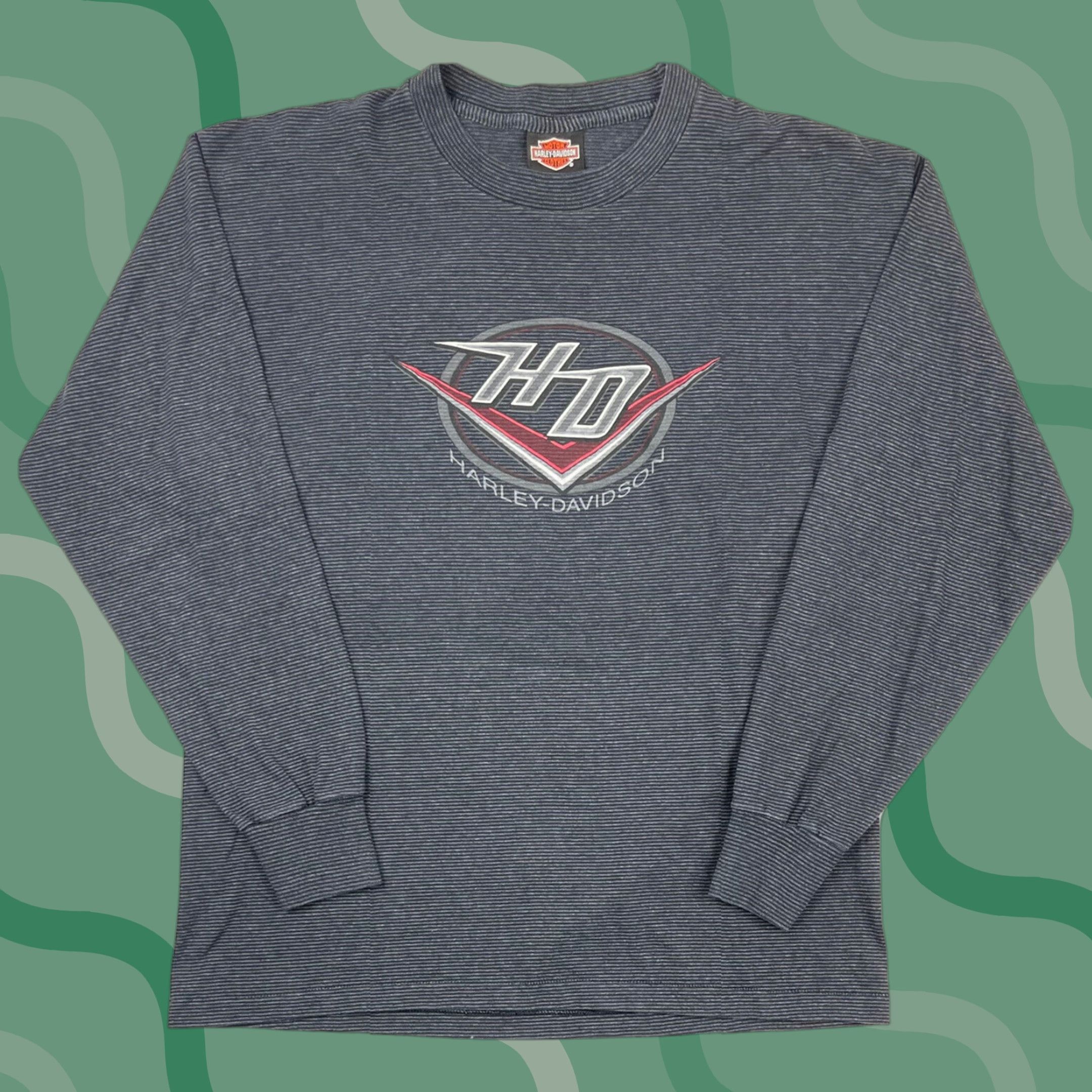 Harley Davidson VINTAGE Harley-Davidson Shirt M Gray Long Sleeve Crew Neck Striped Logo 90s Biker Mens Size US M / EU 48-50 / 2 - 1 Thumbnail
