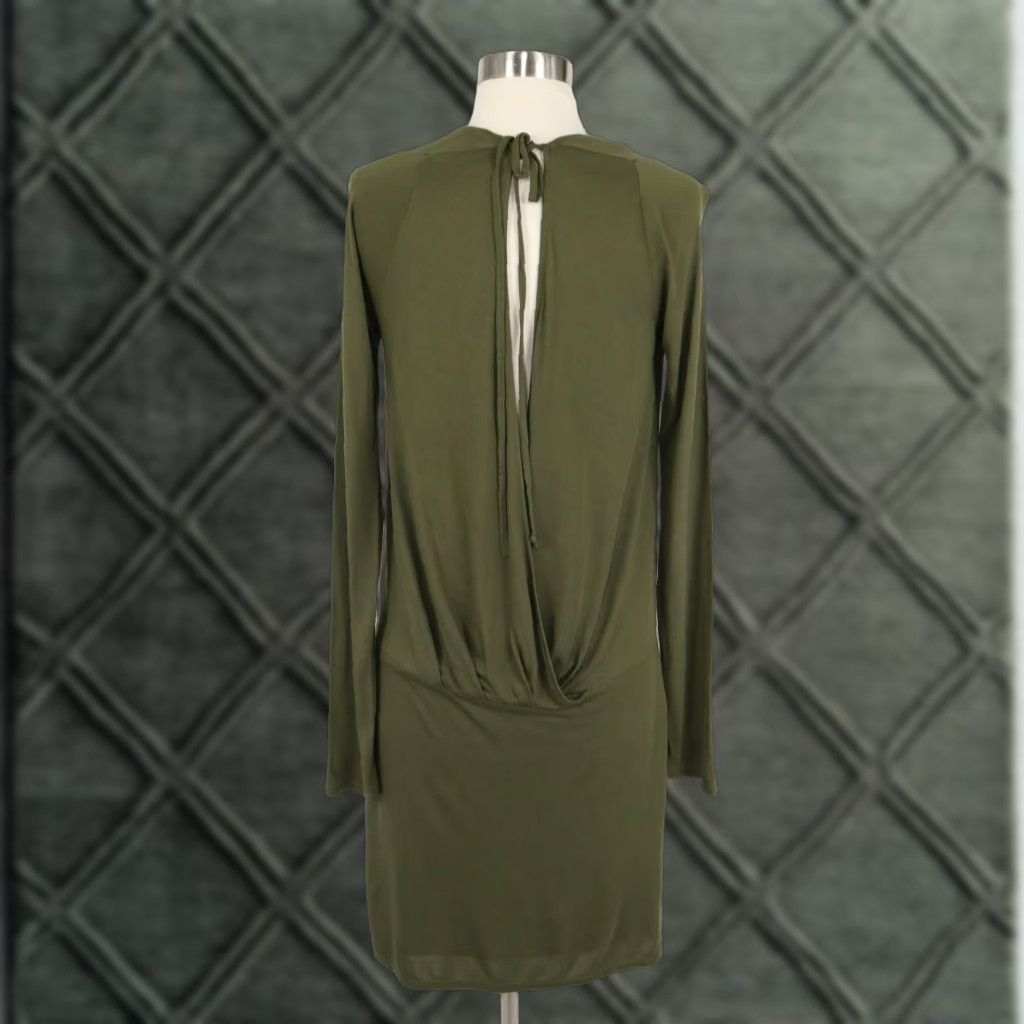 Haute Hippie Cowl Neck Faux Wrap Dress Womens M Olive Green Short Backless  Jersey