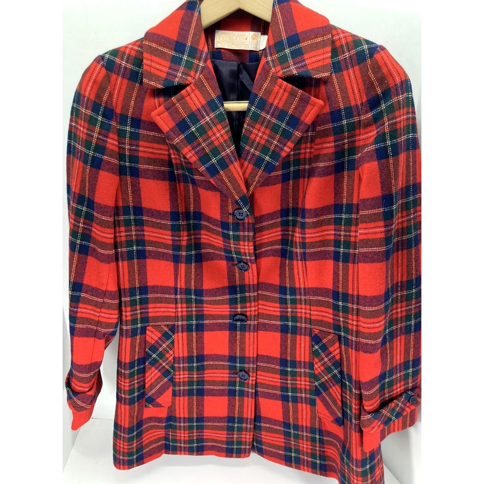 Pendleton Pendleton Wool Jacket Women Size 12 Red Plaid 4 Button Vintage USA 100% Wool Jacket Womens Red Plaid USA 12 Vintage Pendleton Wool Jacket Size XL / US 12-14 / IT 48-50 - 2 Thumbnail