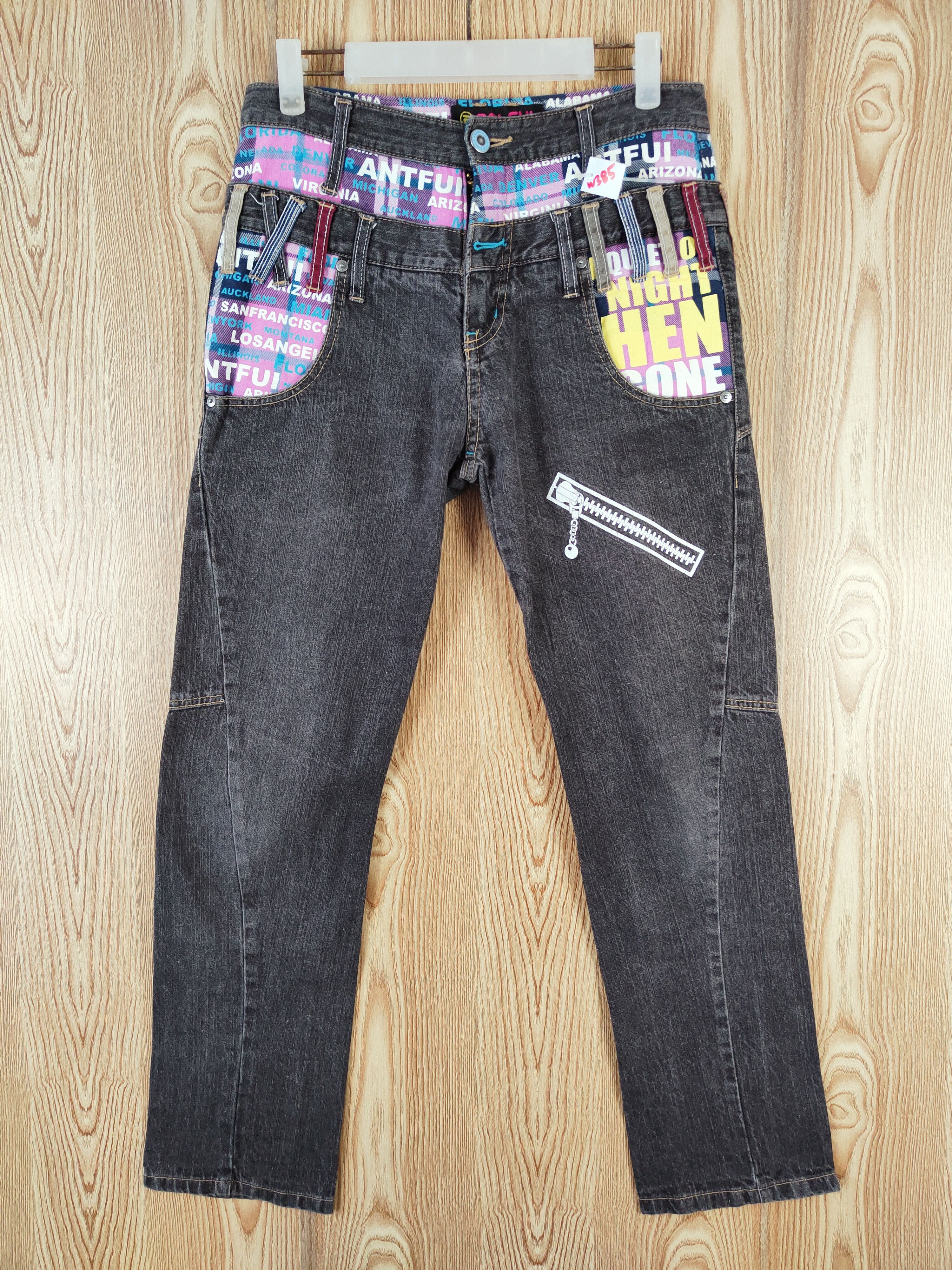 Japanese Brand Antfui Black double waist Faded Ripped denim #W385 Size US 30 / EU 46 - 1 Thumbnail