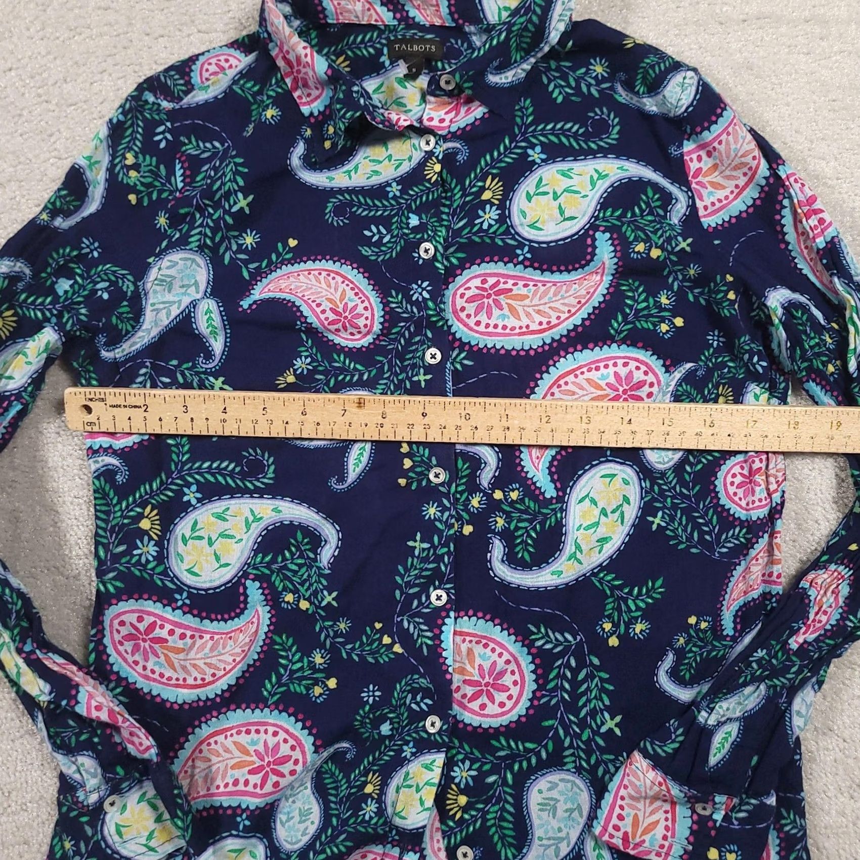 Talbots Talbots Shirt Womens Small Navy Paisley Button Front Long Sleeve Cotton Top Size S / US 4 / IT 40 - 4 Thumbnail
