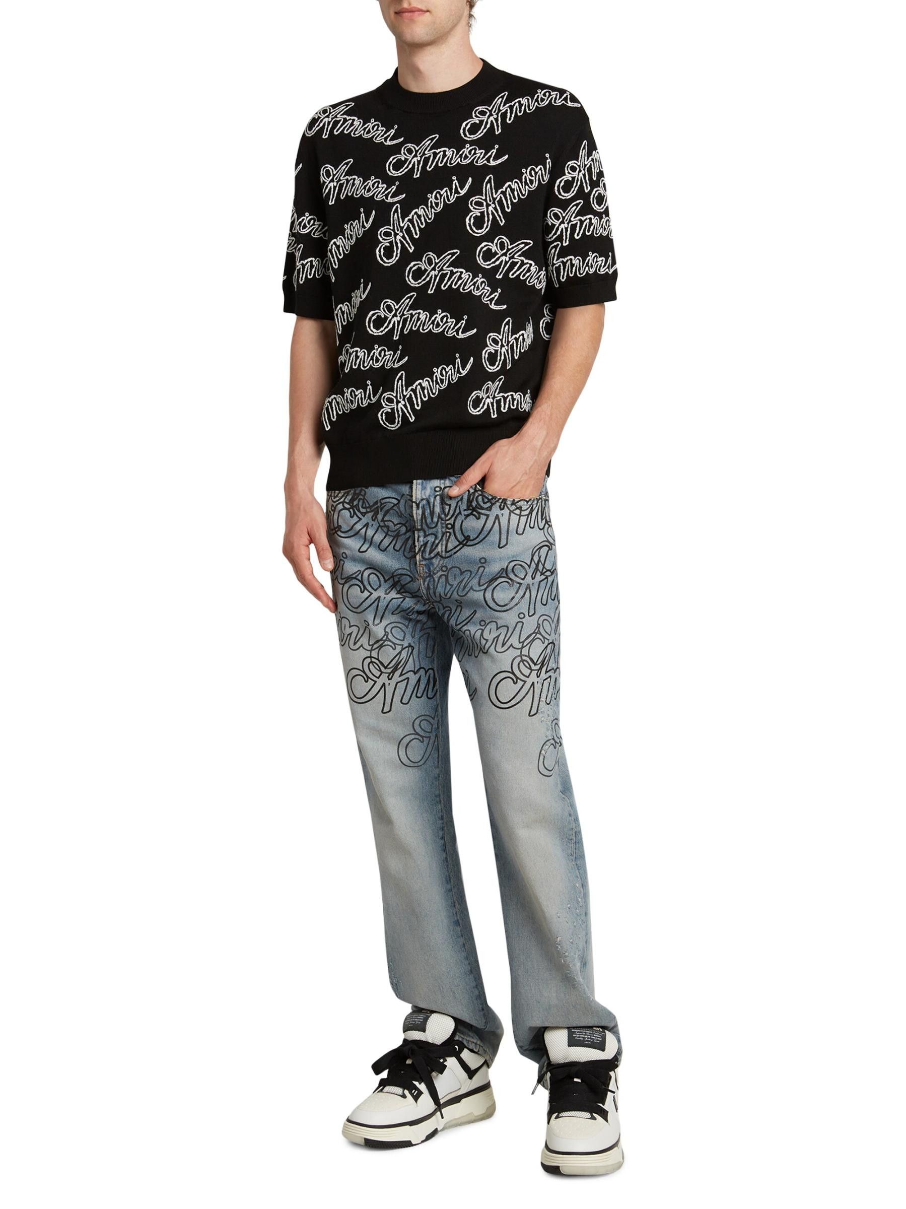 Amiri os11x0625 Script Logo Straight-Leg Jeans in Antique Indigo Size US 40 / EU 56 - 6 Thumbnail
