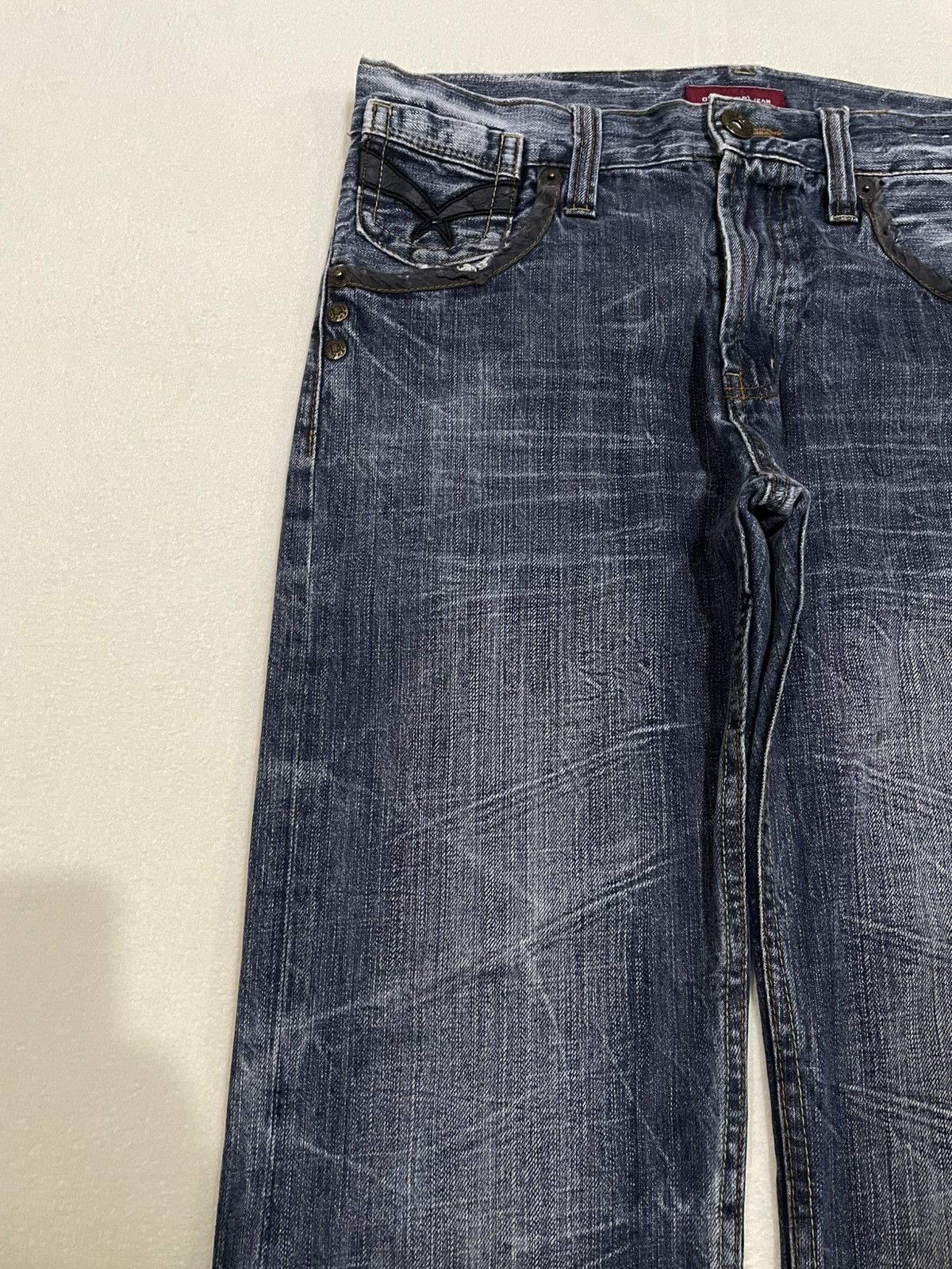 Japanese Brand Vintage Anti-Label Faded Distress Dark Blue Denim Jeans Size US 31 - 5 Thumbnail