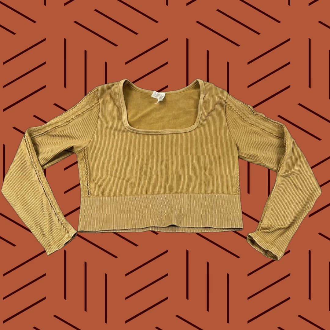 Vintage VINTAGE OFFLINE by AERIE Shirt Womens 2XL Cropped Ribbed Scoop Neck Top Slim Fit Brown Nylon Spandex Casual"} Size XXL / US 16-18 / IT 52-54 - 1 Thumbnail