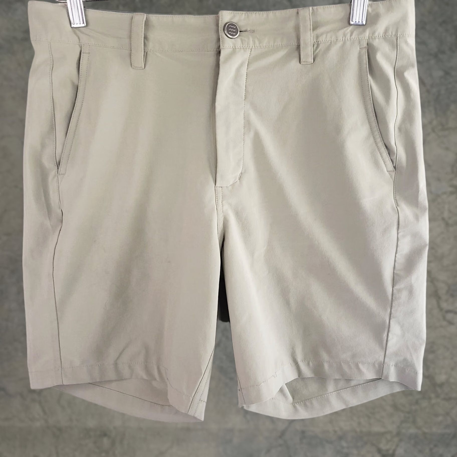Vintage Free Fly Shorts Mens 32 Beige Solid 7.5" Inseam Polyester Spandex Pockets Logo Chino Casual Beach Outdoor Sports Size US 32 / EU 48 - 1 Thumbnail