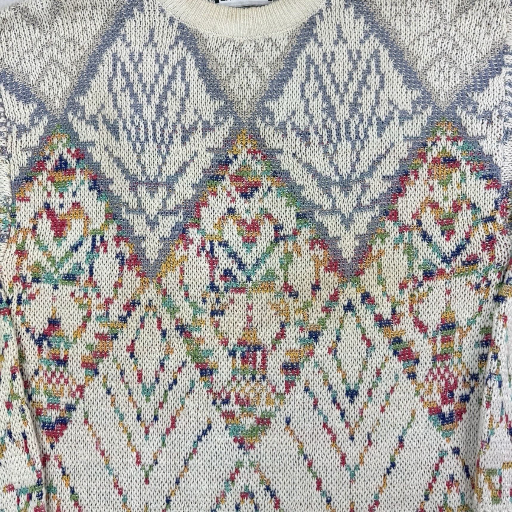 Saturdays NYC VINTAGE Saturdays Sweater Mens Pullover Adult Medium Ivory Cream Knit Geometric 90s Classic Crew Neck Long Sleeve Size US M / EU 48-50 / 2 - 6 Thumbnail