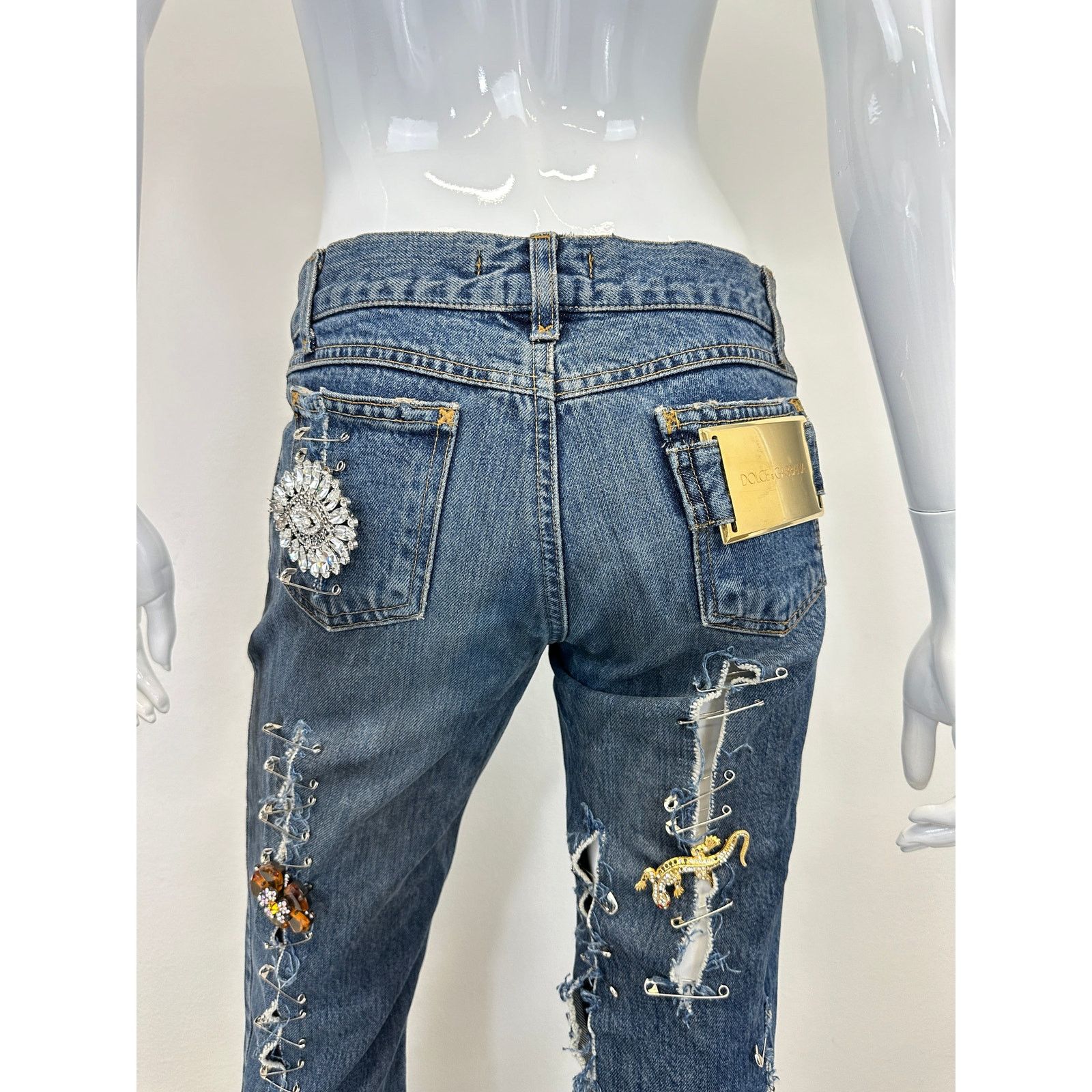 Dolce & Gabbana S/S 2001 Dolce & Gabbana safety pin punk jeans with broches Size 27" / US 4 / IT 40 - 6 Thumbnail
