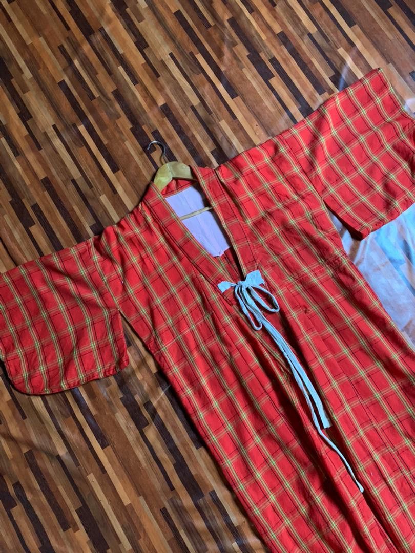 Vintage P6 Weaved Wool Hitoe Kimono Japan Traditional Dress orange Size US XL / EU 56 / 4 - 3 Thumbnail