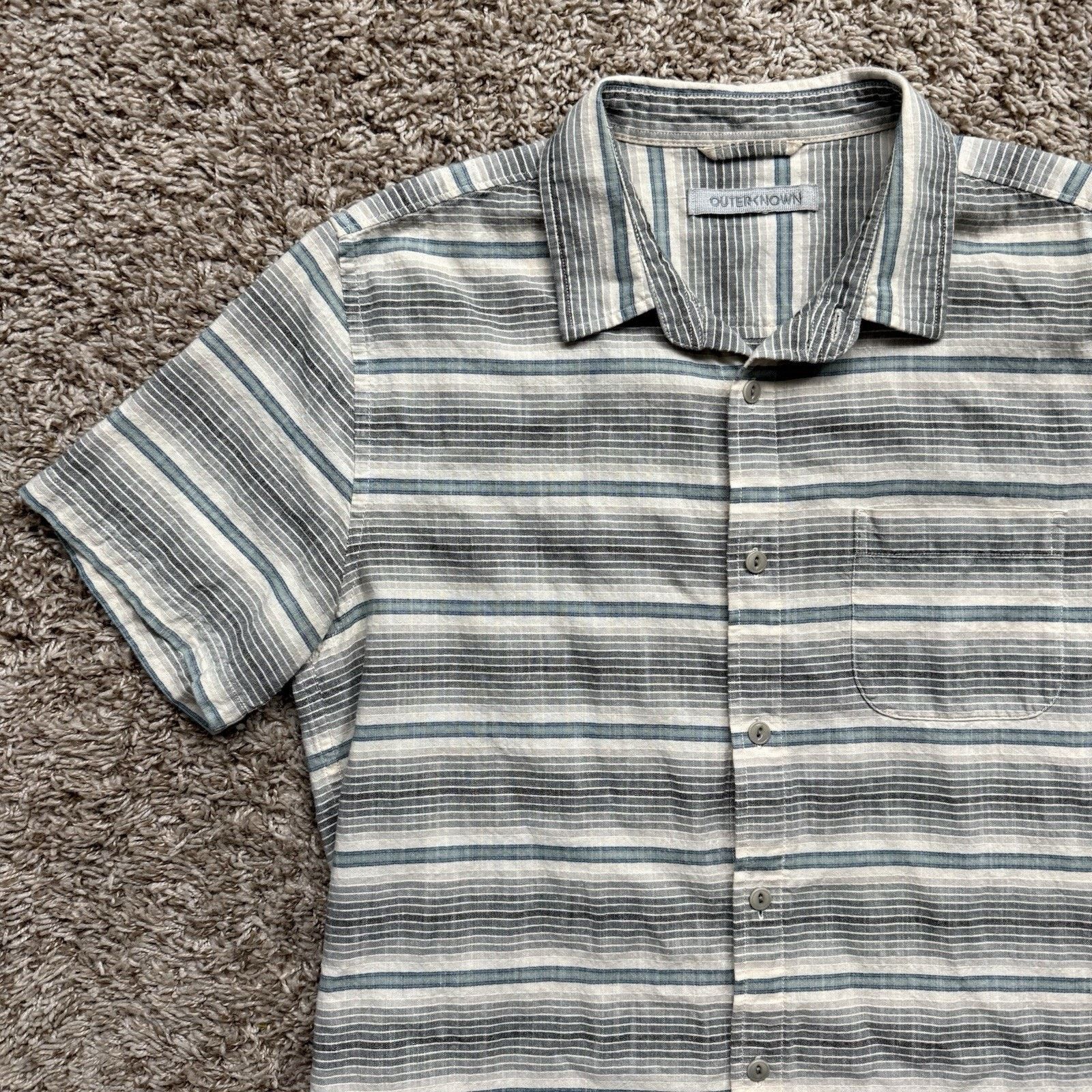 Outerknown Outerknown S.E.A. Shirt Button Up Striped Blue White Cotton Size US M / EU 48-50 / 2 - 7 Thumbnail