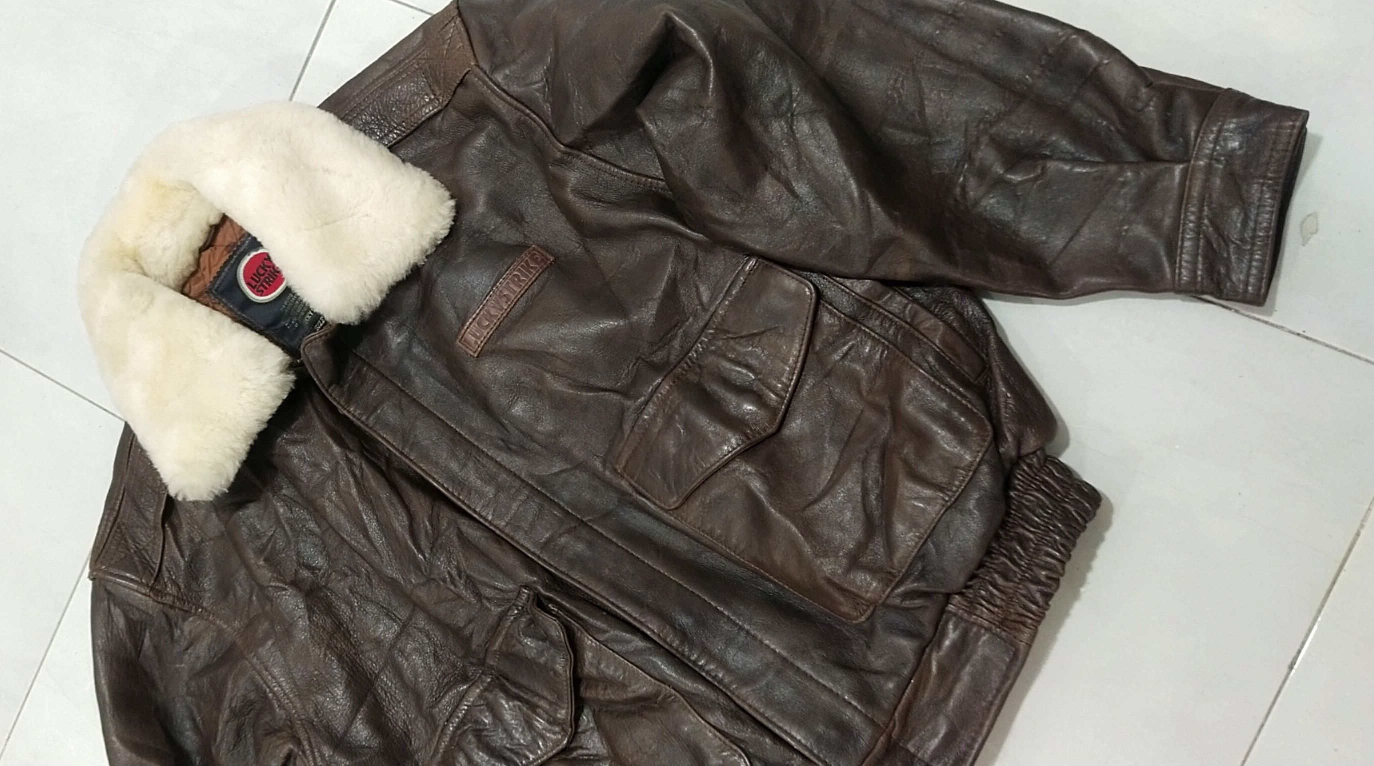 Leather Final💥 Drop Lucky Strike Leather Jacket L💥 Size US L / EU 52-54 / 3 - 14 Thumbnail