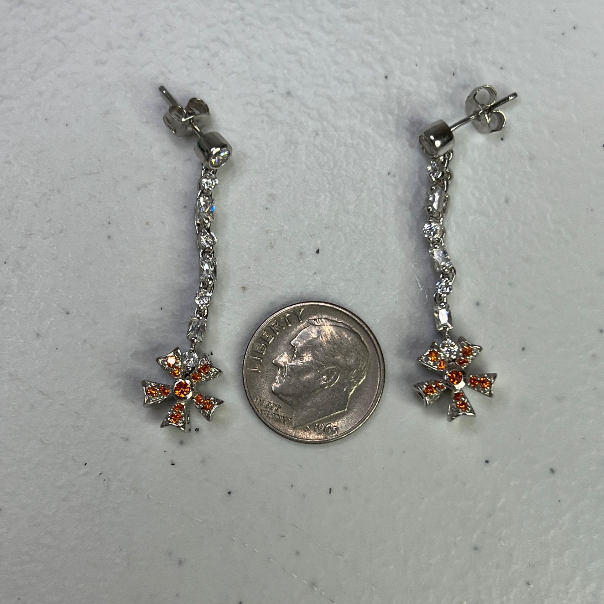 Designer Sterling Silver Drop Earrings With Orange Gemstone Floral Size ONE SIZE - 8 Thumbnail