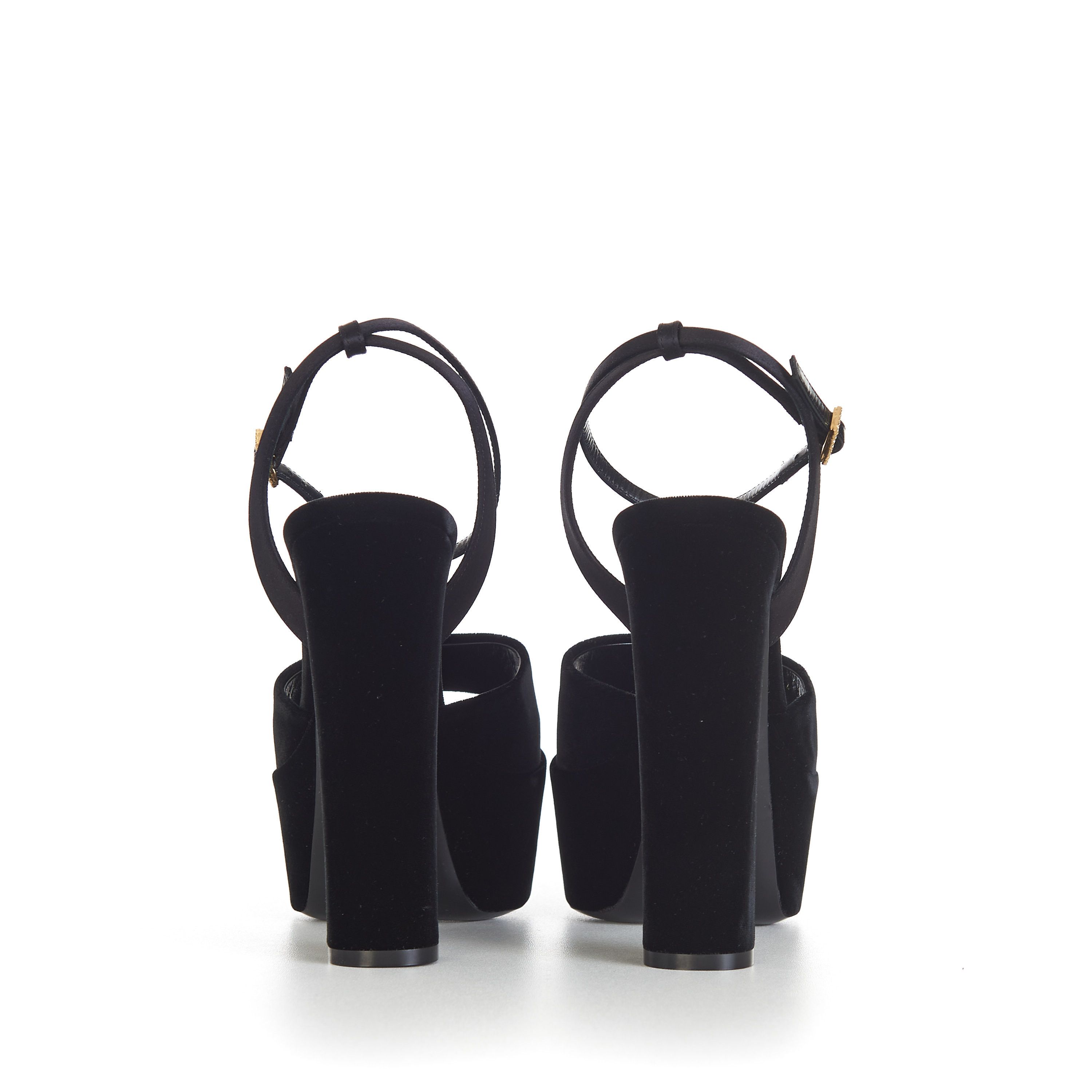 Saint Laurent Paris JODIE Black Velvet Platform Sandals Size US 8.5 / IT 38.5 - 7 Thumbnail