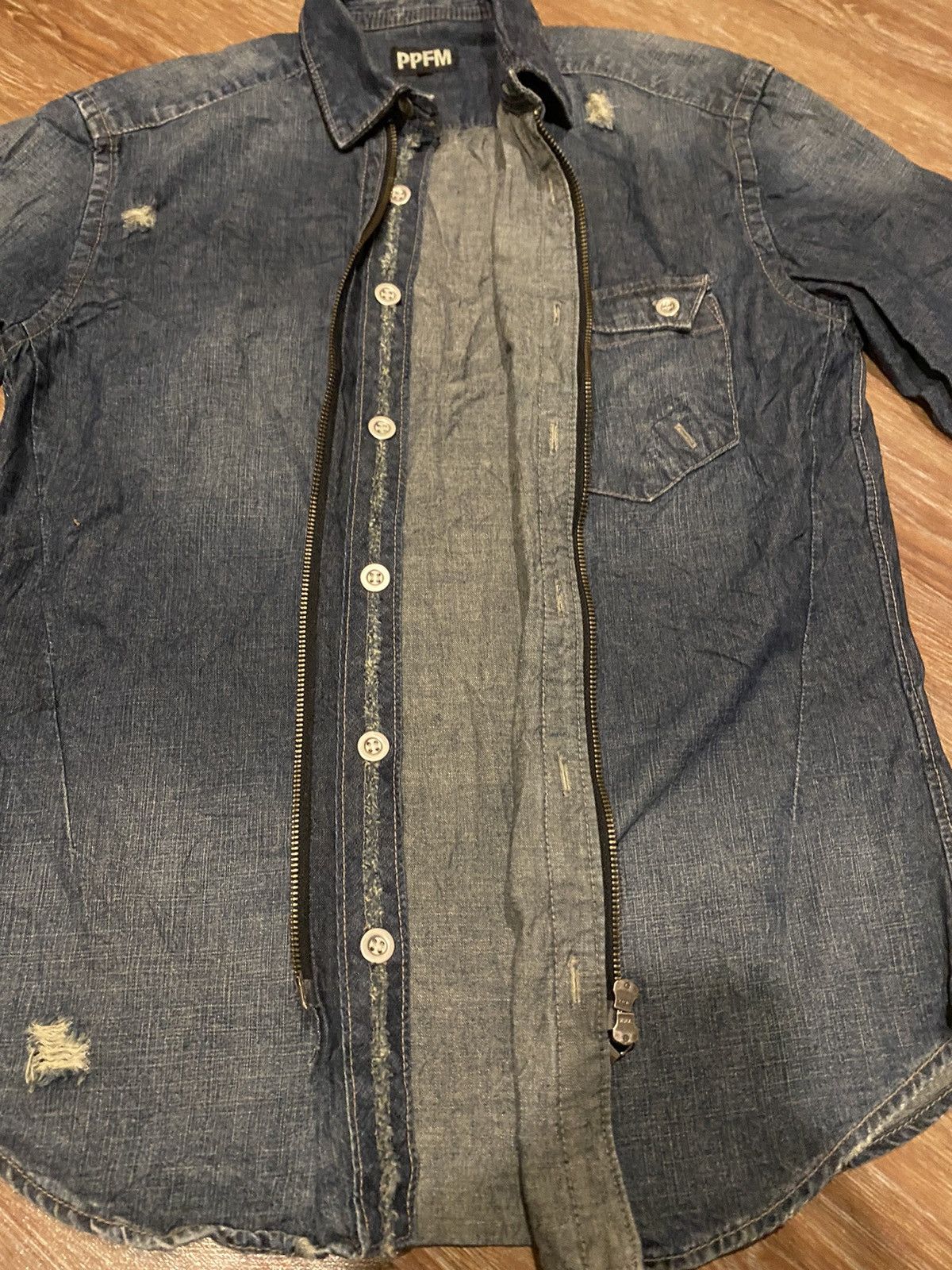 Hysteric Glamour × PPFM PPFM denim shirt distressed design Size US M / EU 48-50 / 2 - 3 Thumbnail