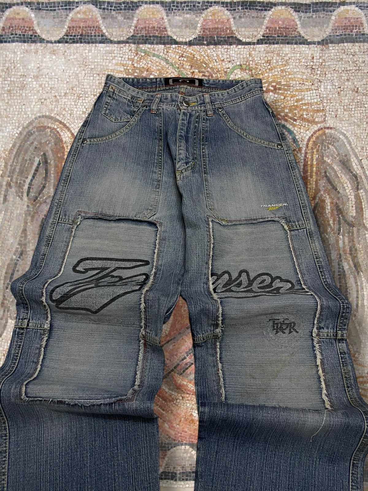 Japanese Brand Vintage 1990s Japan Designer Transer Double Knee Baggy Denim Size US 28 / EU 44 - 4 Thumbnail