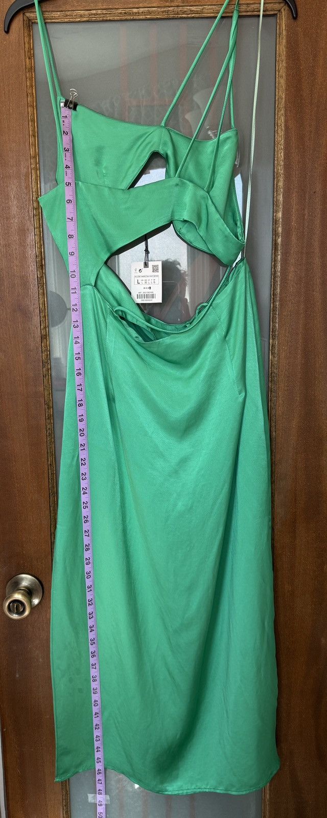 Zara Zara Asymmetrical Green Satin Strappy Side Slit Midi Dress Size L / US 10 / IT 46 - 10 Thumbnail