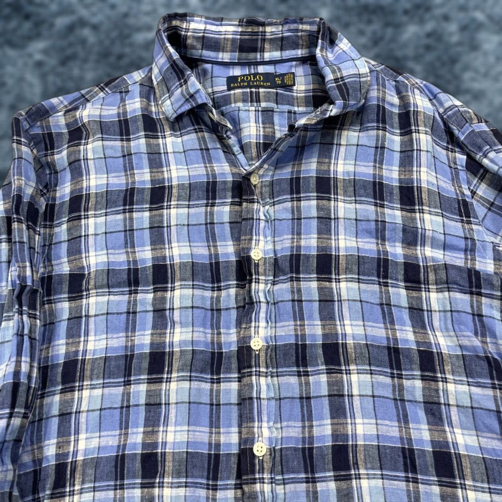 Polo Ralph Lauren Polo Ralph Lauren Shirt Mens XL Blue Plaid Linen Casual Button-Up Lightweight Size US XL / EU 56 / 4 - 1 Thumbnail