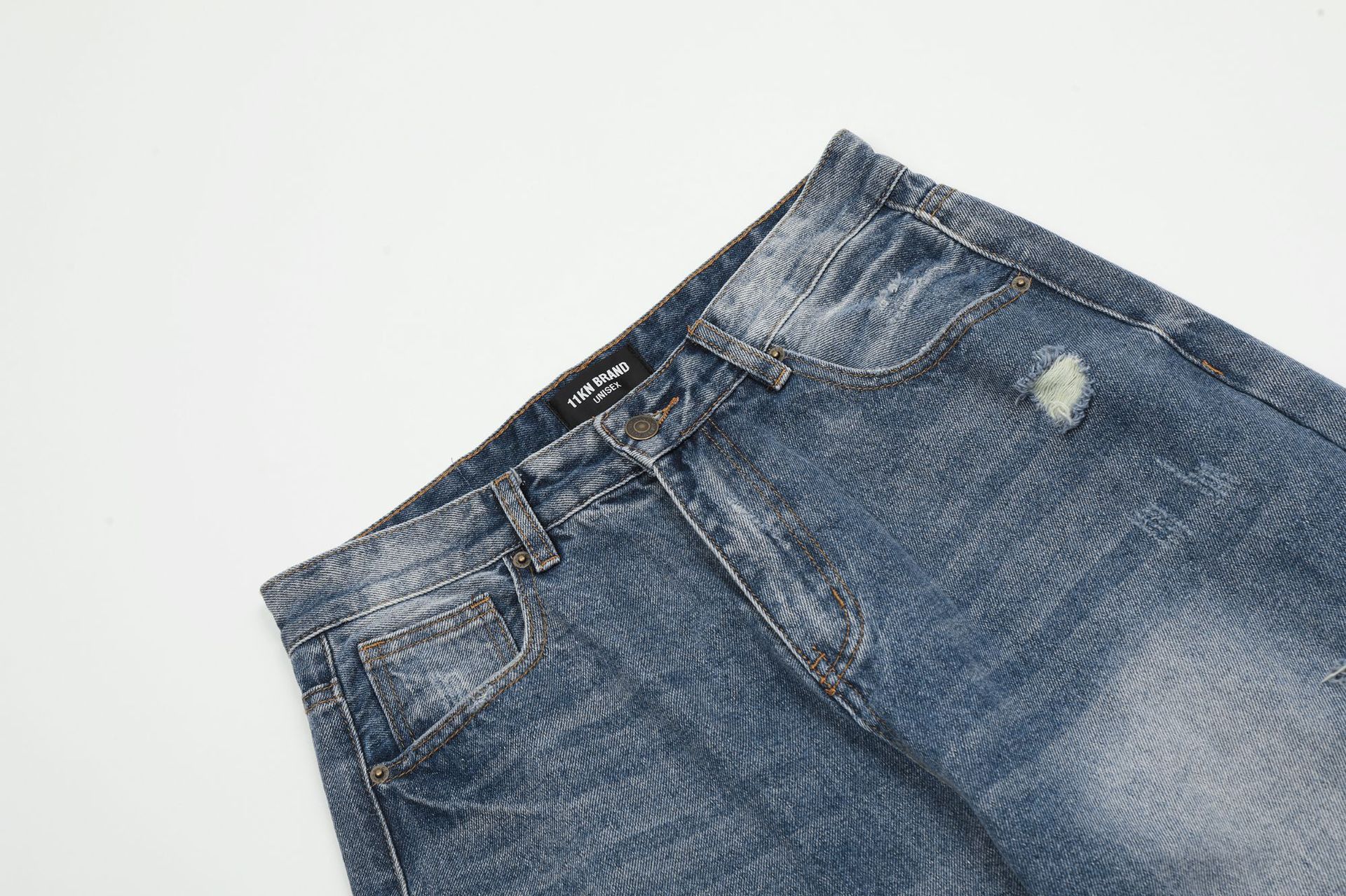Japanese Brand × Jean American retro men's loose washed straight ripped jeans Size US 34 / EU 50 - 3 Thumbnail