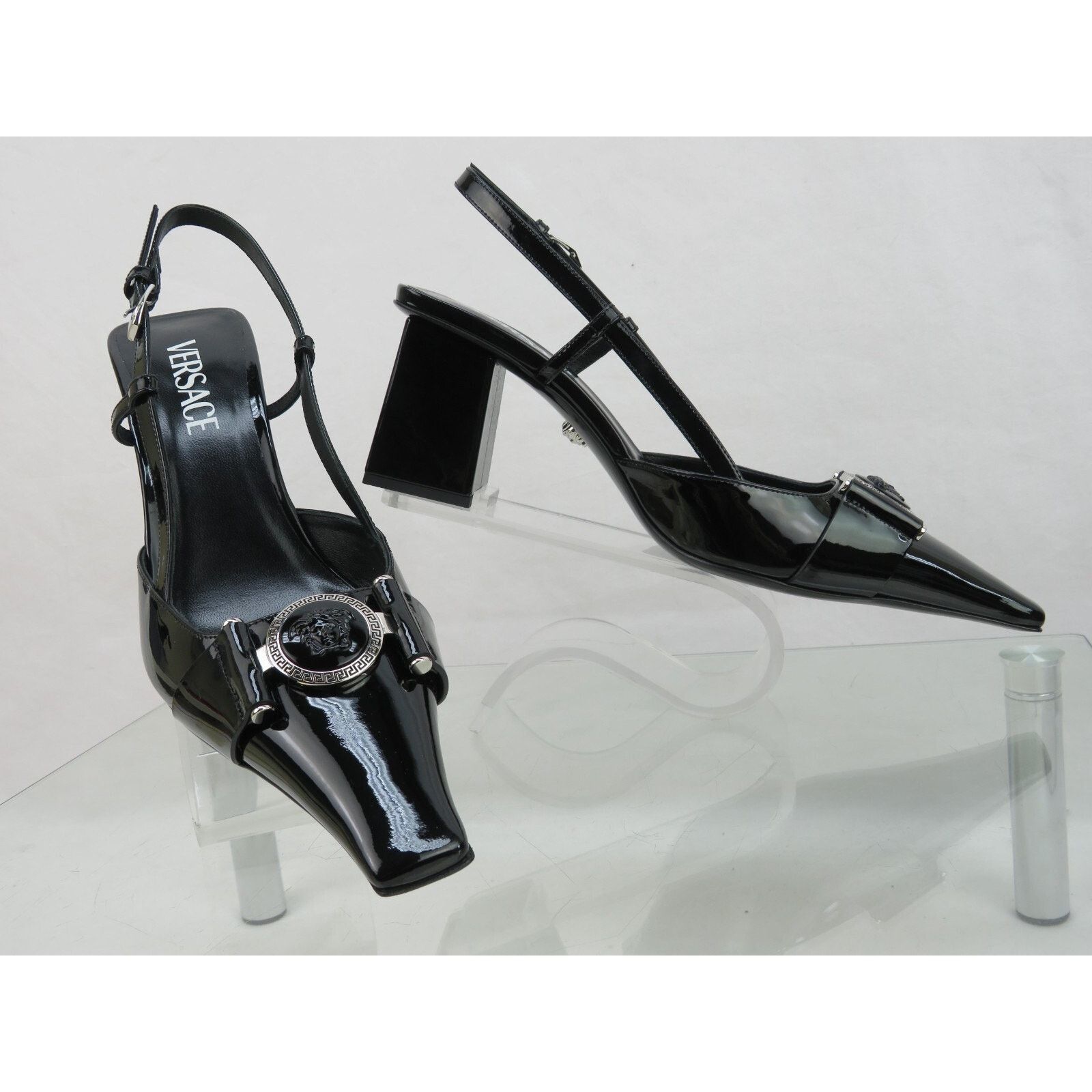 Versace VERSACE BLACK PATENT LEATHER COIN MEDUSA SANDALS PUMPS 37.5 Size US 7.5 / IT 37.5 - 10 Thumbnail