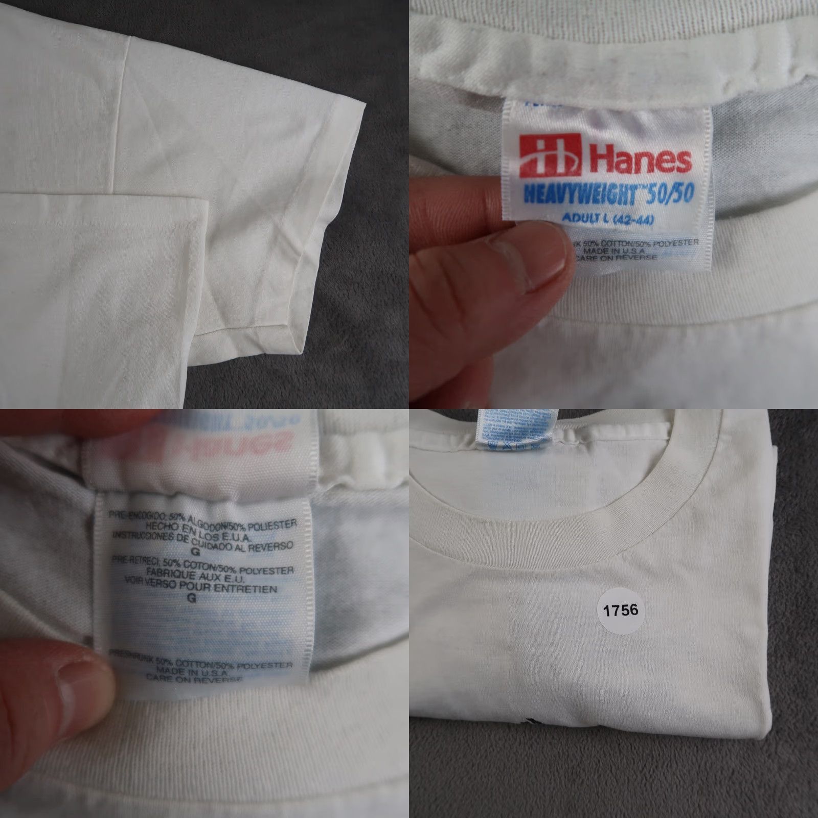 Hanes VINTAGE Hanes Beefy-T T-Shirt Mens L White Short Sleeve 90s Logo Skull Flag 1990s Mens Size US L / EU 52-54 / 3 - 8 Thumbnail