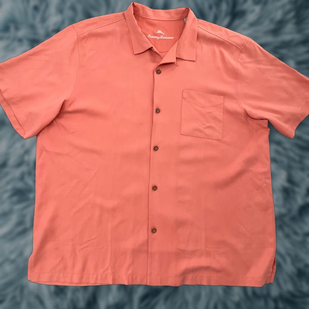 Tommy Bahama VINTAGE Tommy Bahama Shirt Adult 2XL Salmon Pink Button Up Embroidered Loop Collar Mens Size US XXL / EU 58 / 5 - 1 Thumbnail
