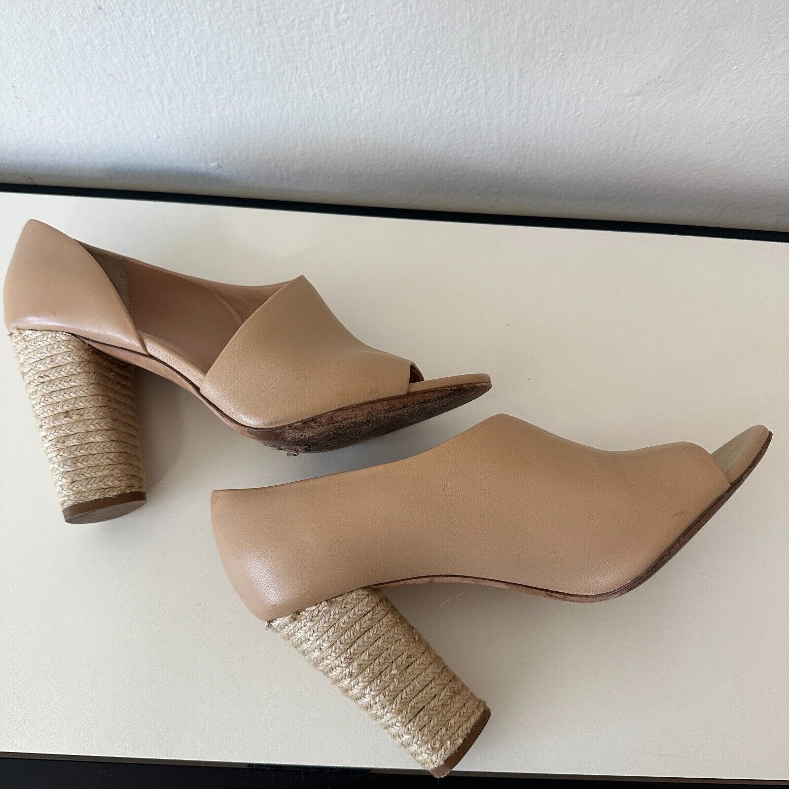 Vince VINCE Percey Taupe Leather Open Toe Jute Wrapped Heels 8.5 Size US 8.5 / IT 38.5 - 10 Thumbnail