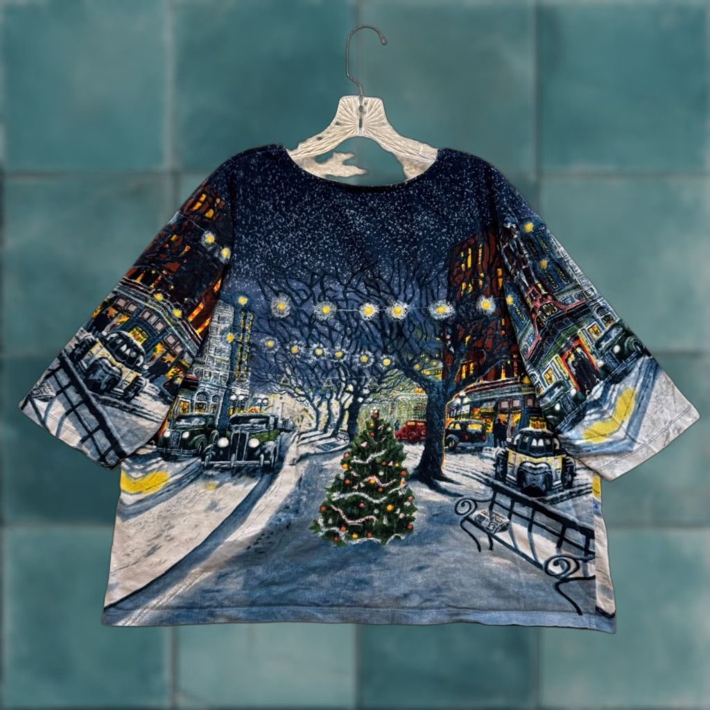 Vintage VINTAGE Y2K Christmas Tree Town Shirt 1X 1820 Blue Graphic Sequin All Over Print Shirt 1X Blue Mens Womens Boys Girls Size XL / US 12-14 / IT 48-50 - 1 Thumbnail