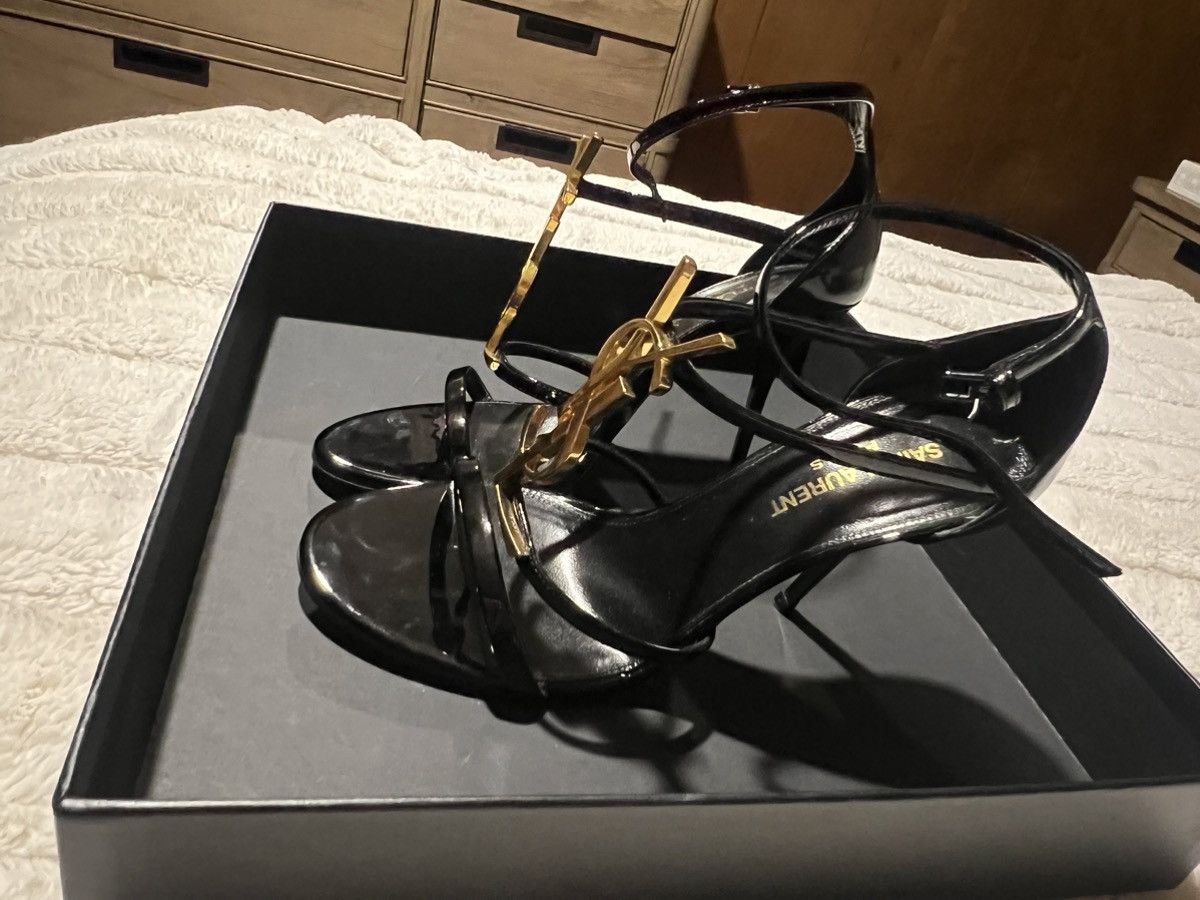 Saint Laurent Paris Cassandra YSL Medallion Stiletto Sandals Size US 7.5 / IT 37.5 - 4 Thumbnail