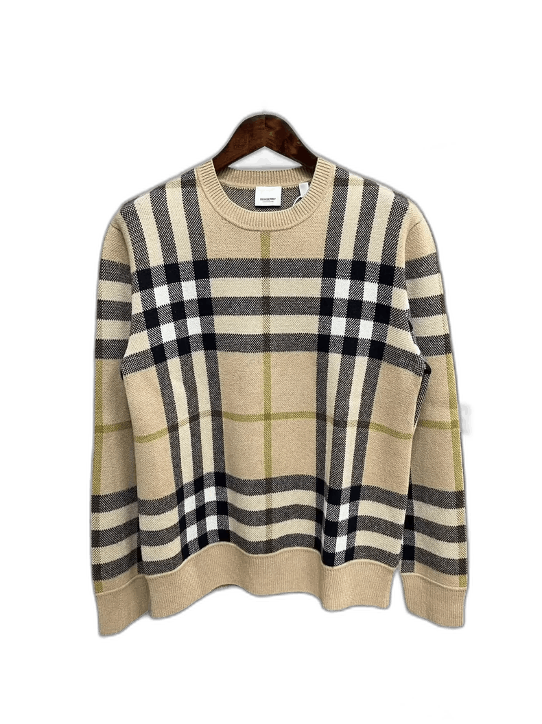 Burberry Burberry Checked Knit Sweater in Beige-yf Size US M / EU 48-50 / 2 - 1 Thumbnail