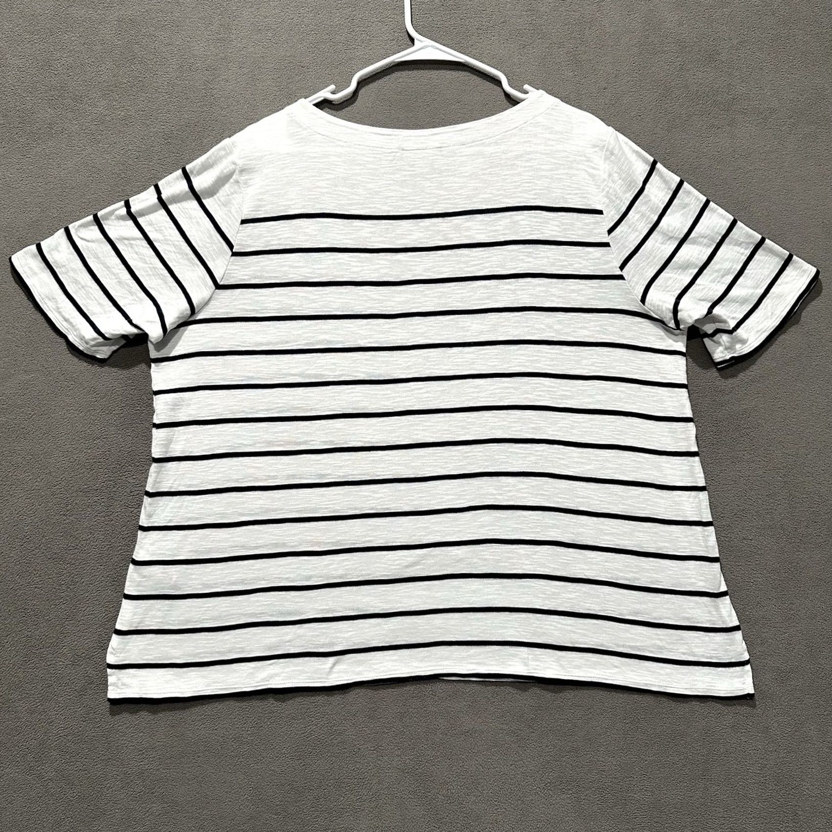 J. Jill J Jill Shirt Womens XL White Black Striped Boat Neck Shoulder Buttons GUC Size XL / US 12-14 / IT 48-50 - 2 Thumbnail