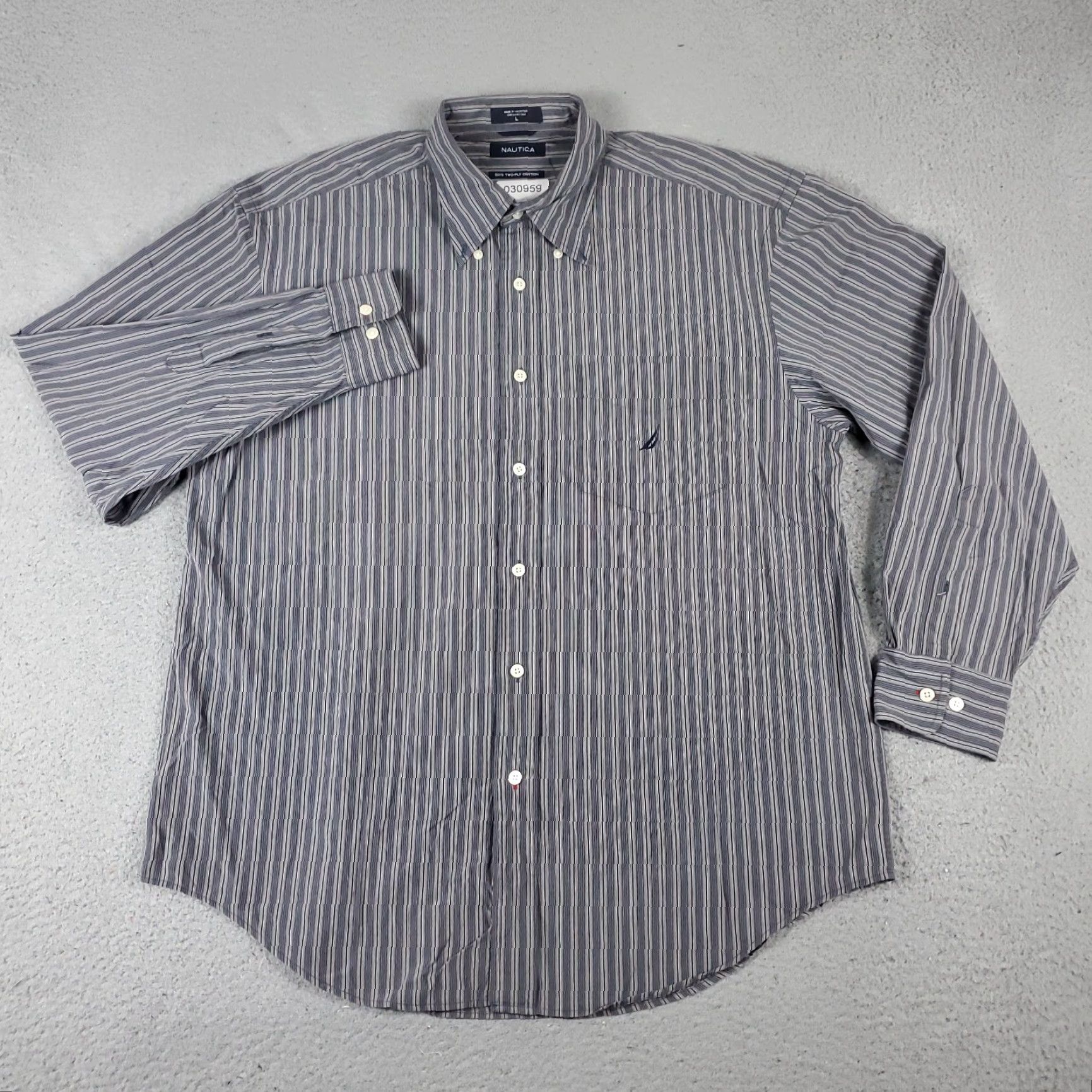 Nautica Nautica Shirt Mens Large Gray Striped Button-Up Long Sleeve Casual Business Formal Wait? Size US L / EU 52-54 / 3 - 3 Thumbnail
