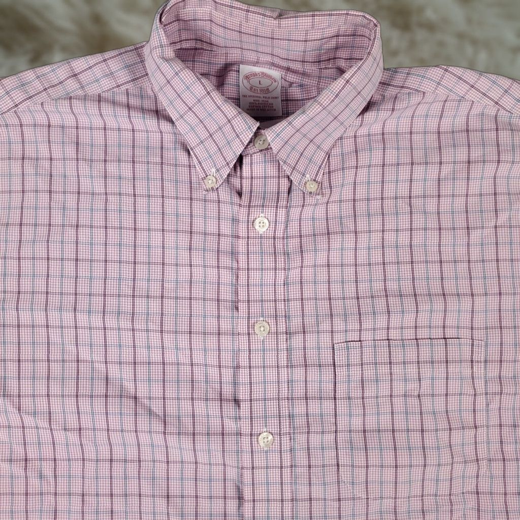 Brooks Brothers VINTAGE Brooks Brothers Shirt Mens Large Pink Plaid Short Sleeve Button-Up Collared Classic Preppy Mens L Pink Shirt Size US L / EU 52-54 / 3 - 1 Thumbnail