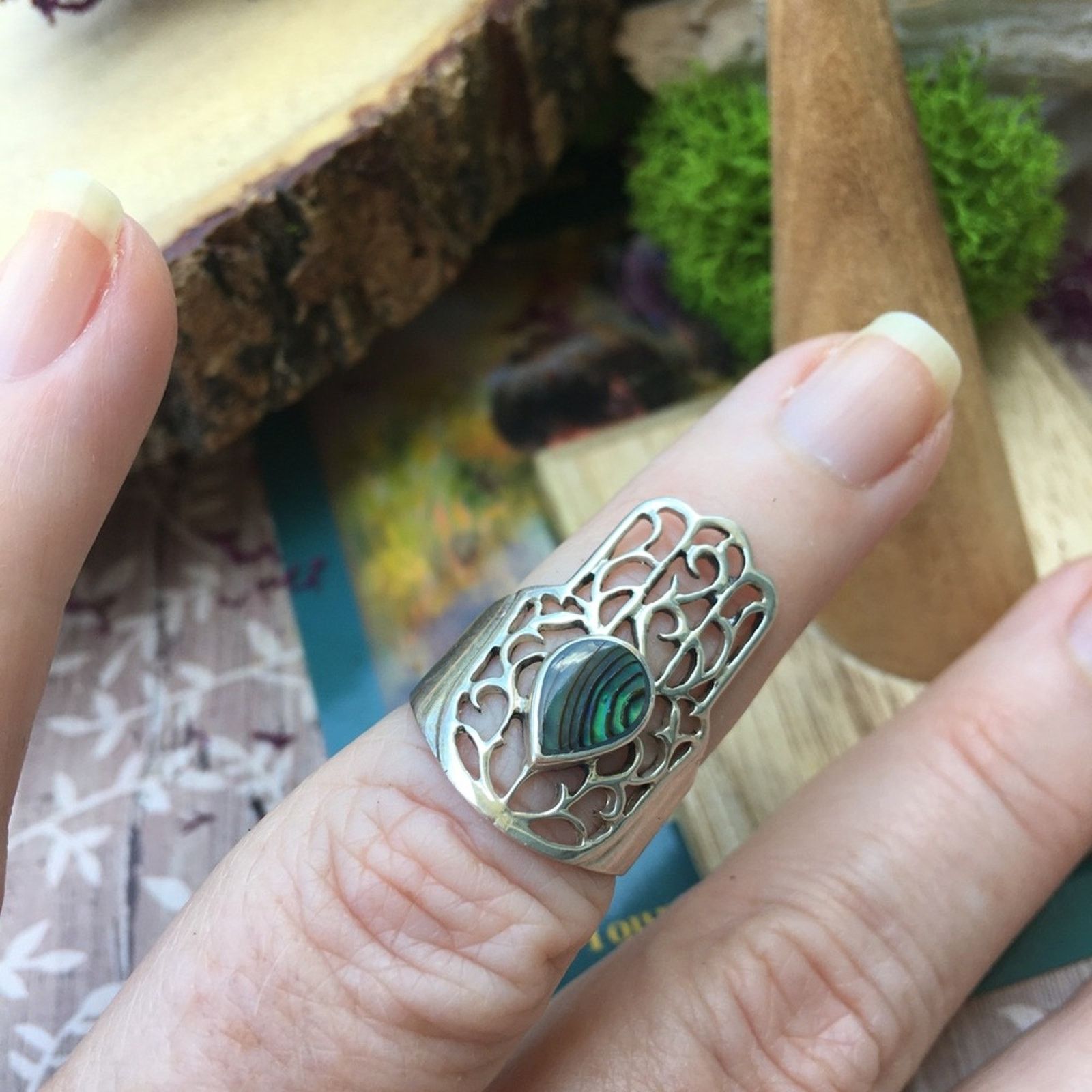 The Unbranded Brand Hamza Abalone Sterling Silver Ring Size ONE SIZE - 4 Thumbnail