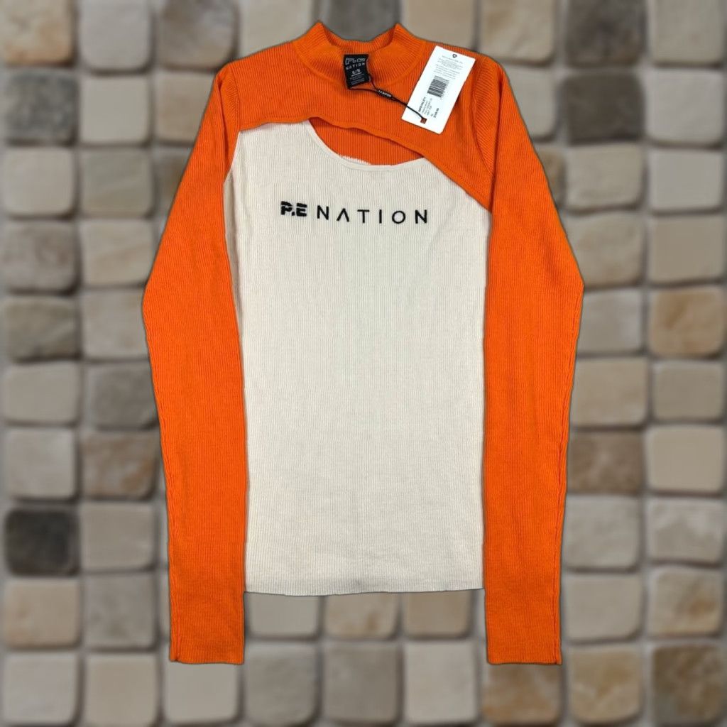 P.E Nation P.E Nation Sweater Womens XL Orange White Wool Knit Pullover Posture Pullover Winter Casual Size XL Womens Size XL / US 12-14 / IT 48-50 - 1 Thumbnail