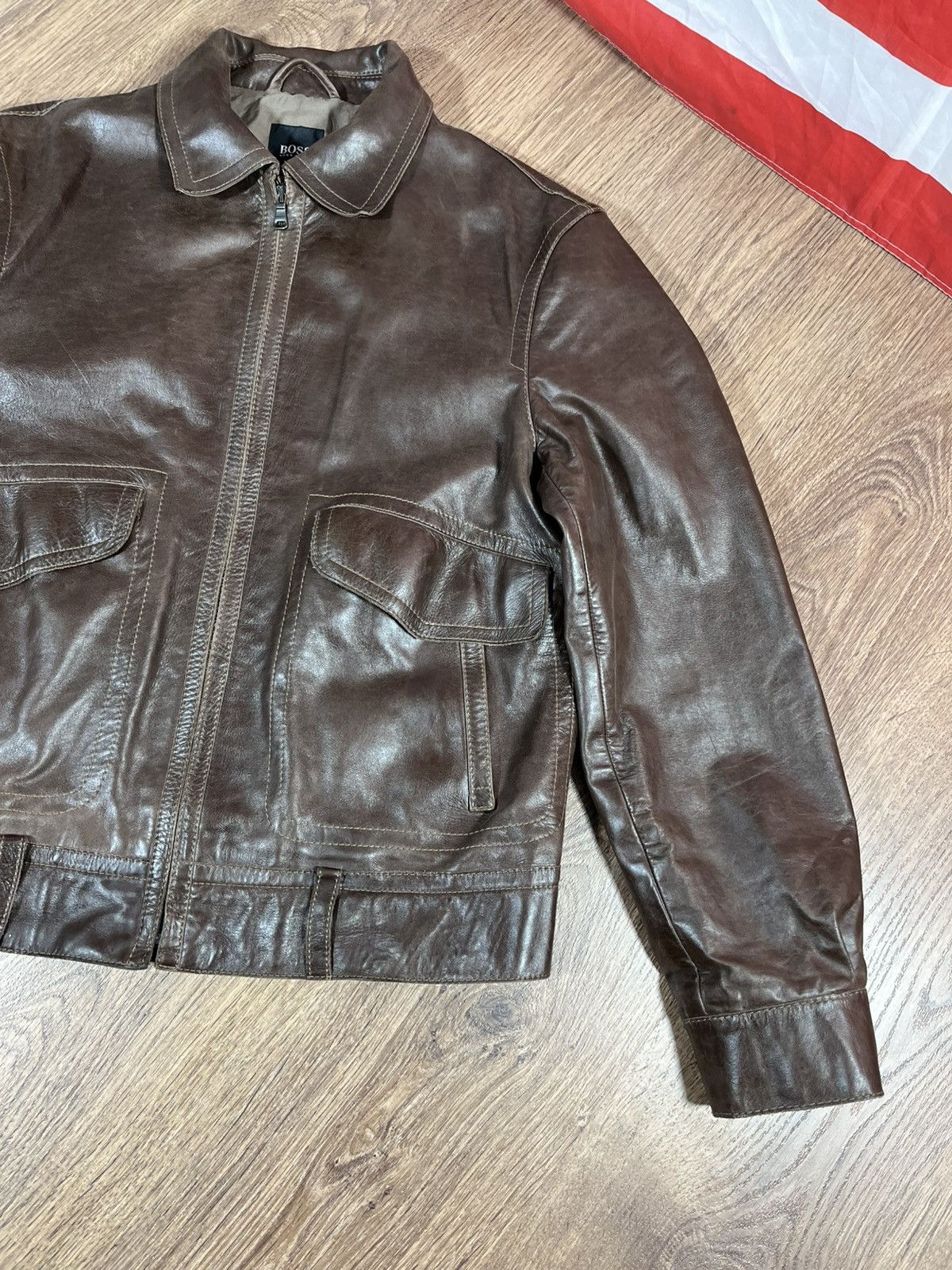 Hugo Boss Hugo Boss Nappa Brown Leather Bomber Rare Size US M / EU 48-50 / 2 - 3 Thumbnail