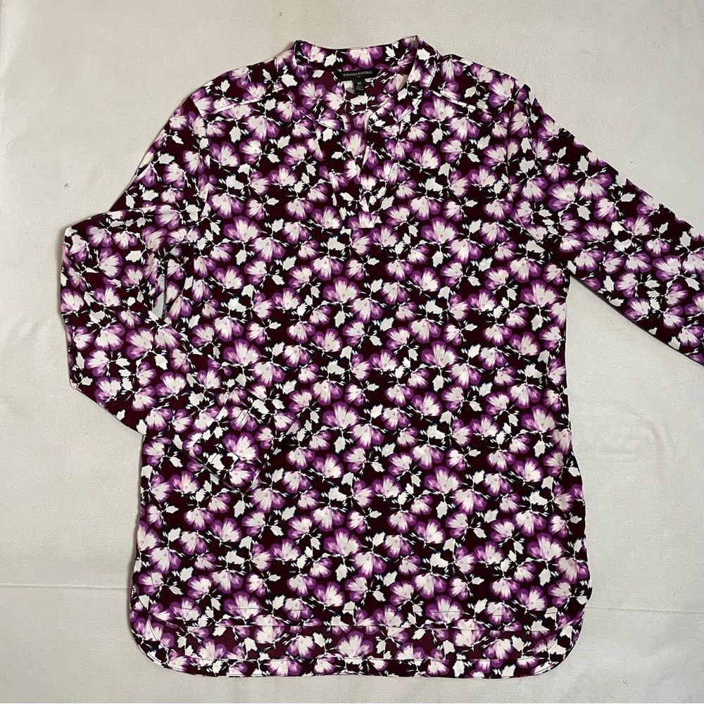 Banana Republic New Banana Republic Floral Purple Long Sleeve Top Tunic Siz Size M / US 6-8 / IT 42-44 - 5 Thumbnail