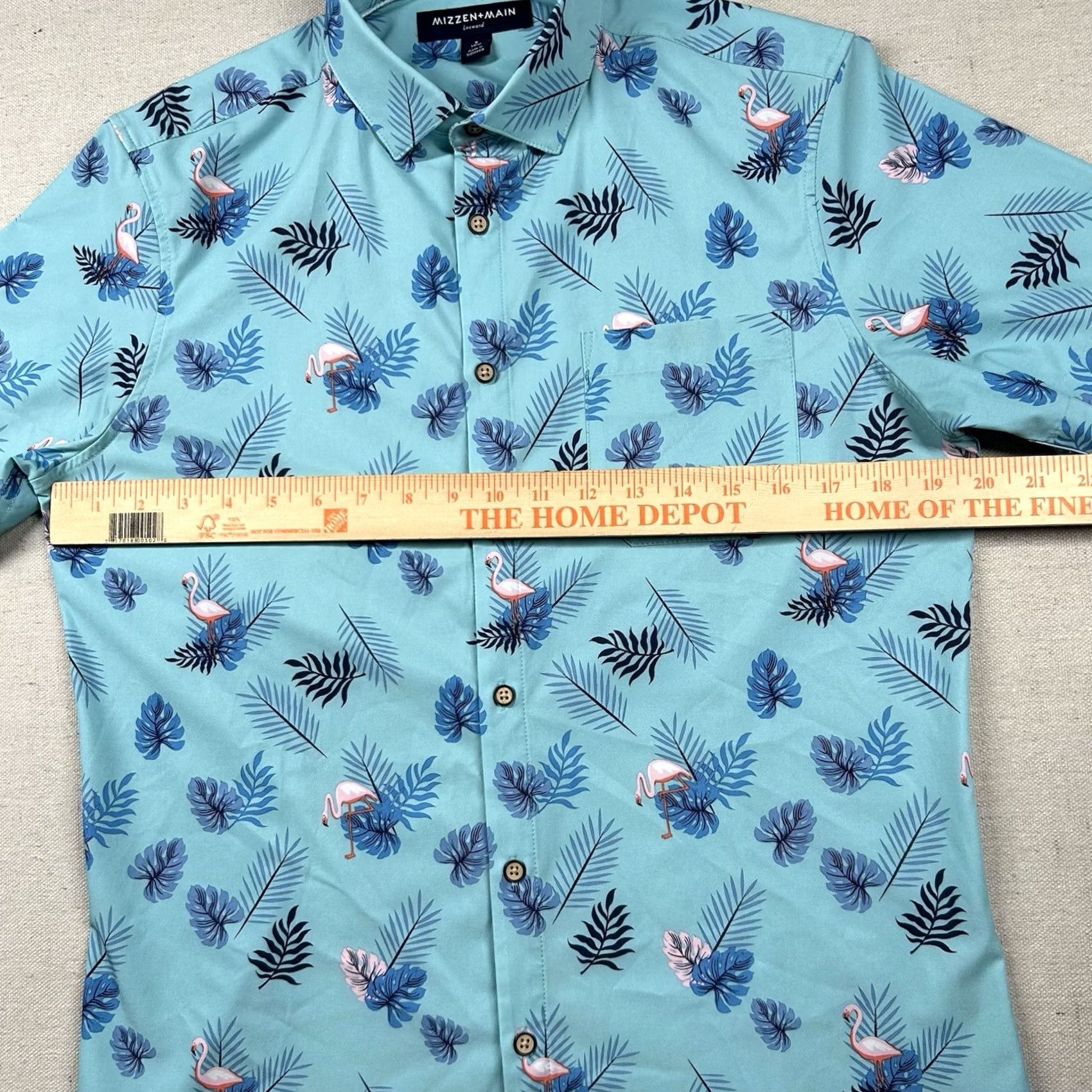 Mizzen+Main Mizzen+Main Shirt Mens Small Aloha Tropical Flamingo Leeward Button-Up Blue All Over Print Size US S / EU 44-46 / 1 - 6 Thumbnail