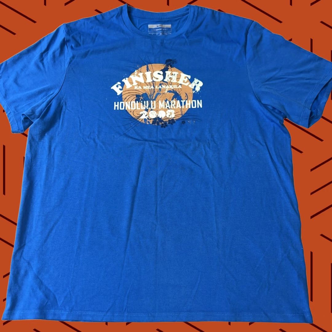 Nike VINTAGE Rare Nike Sports Shirt Women’s Large New Honolulu Marathon 2008 Finisher Crew Neck Short Sleeve Blue Nike Womens Shirt Size L / US 10 / IT 46 - 1 Thumbnail
