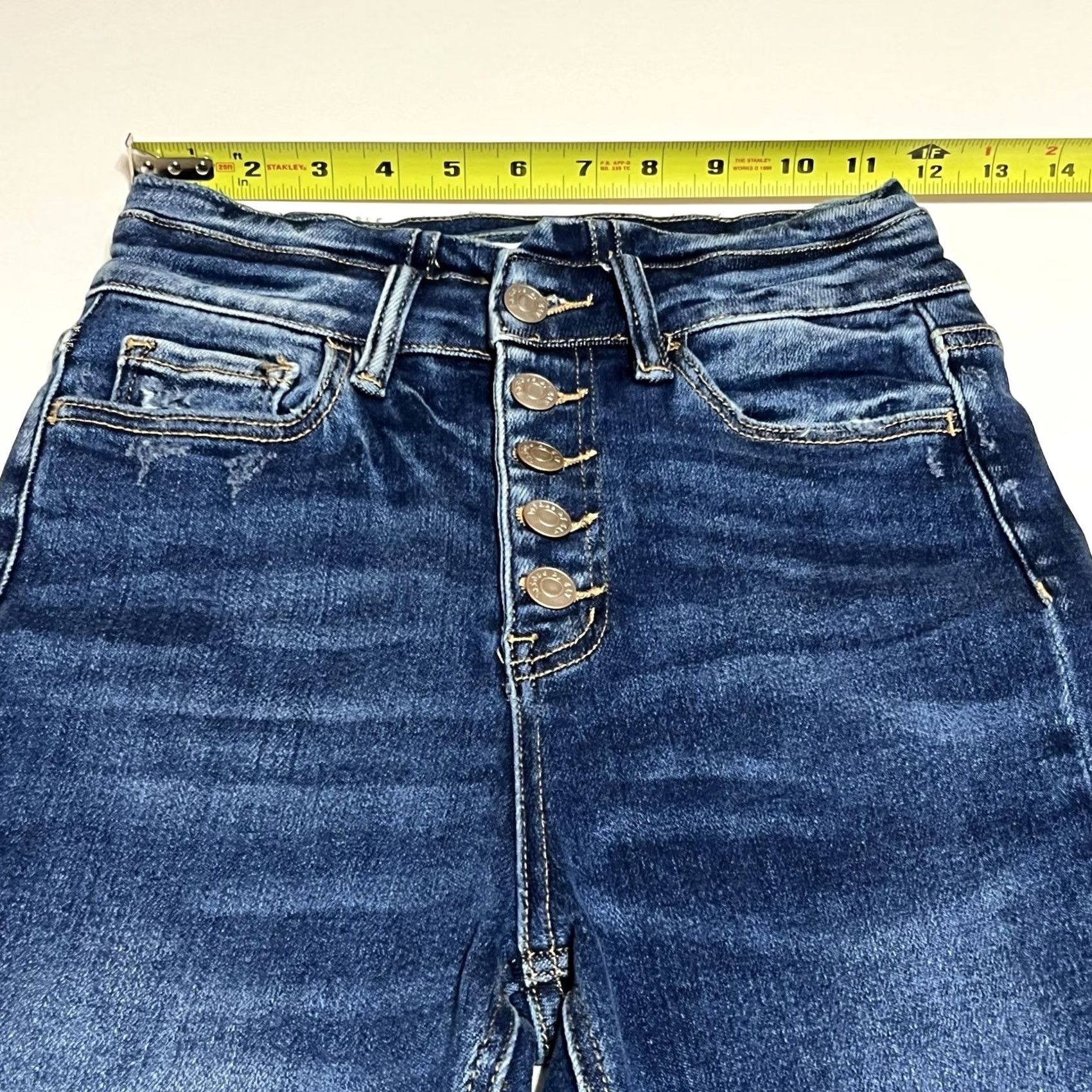Vintage Buckle Bridge Ultra High-Rise Extreme Flare Denim Jeans Women's 24x31 Blue, 5-Pocket, Button Zip, Regular, Cotton Blend, GA Size 42" / US 20 - 3 Thumbnail