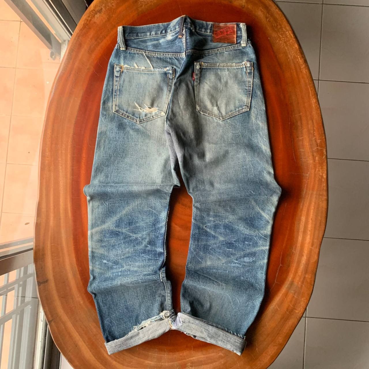 Denime Denime Japan Distressed Redline Selvedge Blue Denim Pants Size US 29 - 2 Thumbnail