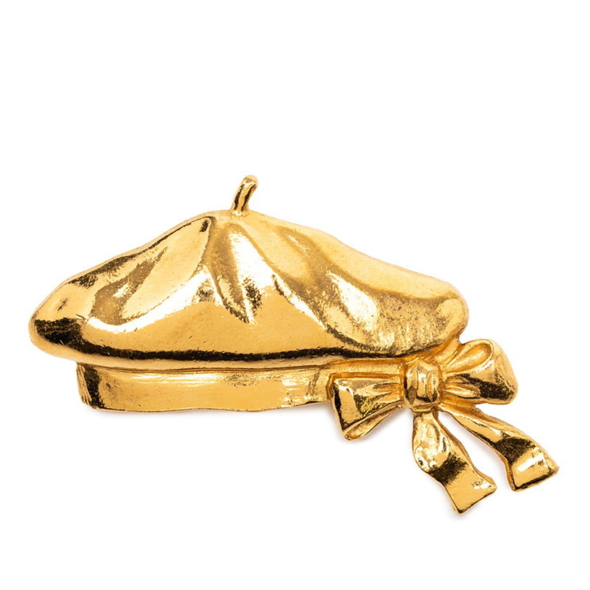 Chanel CHANEL Beret with Ribbon Motif Brooch, Gold Plated, Women's Size ONE SIZE - 1 Thumbnail