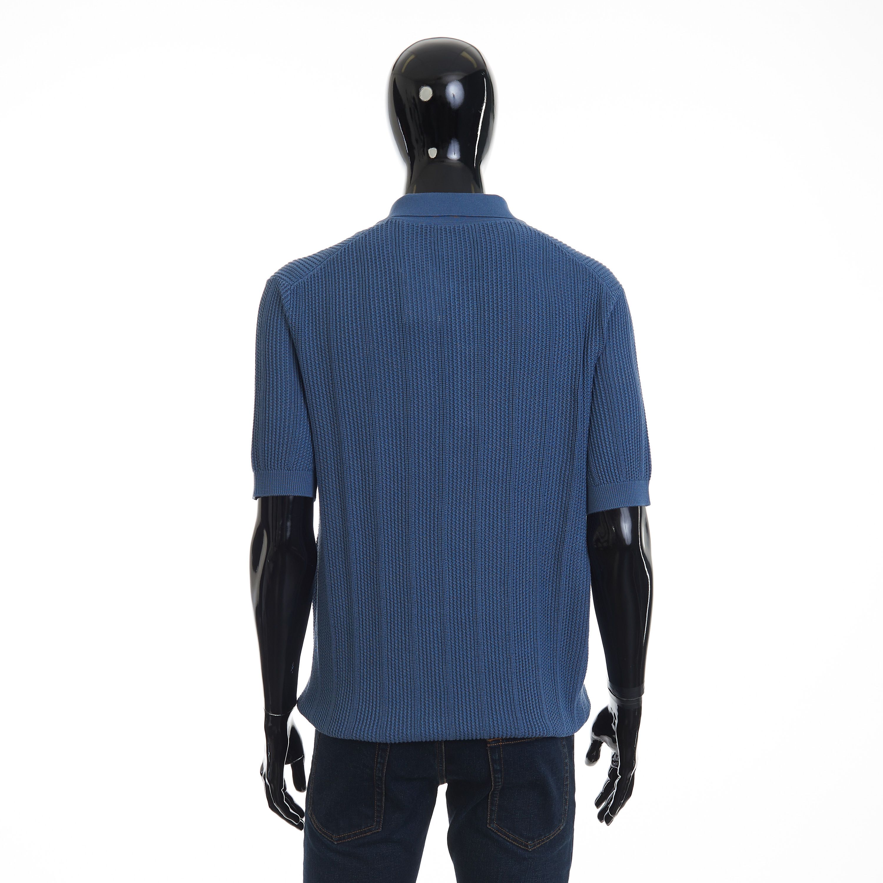 Brunello Cucinelli Textured Rib Knit Polo - Oxford Blue Cotton Size US XXL / EU 58 / 5 - 5 Thumbnail
