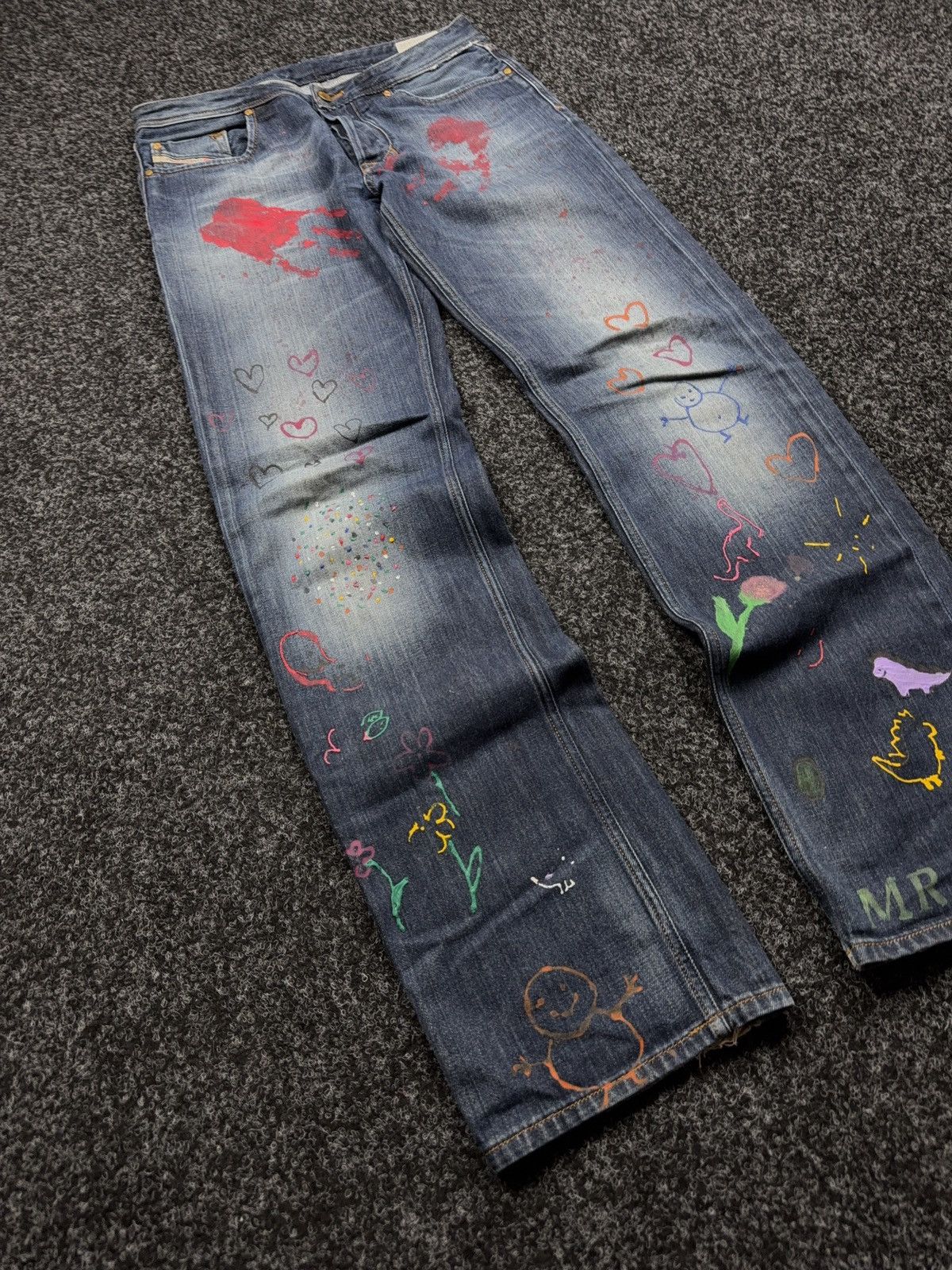 Diesel 00s Diesel Larkee Distressed Punk Custom Painted Y2K Jeans Size US 31 - 2 Thumbnail