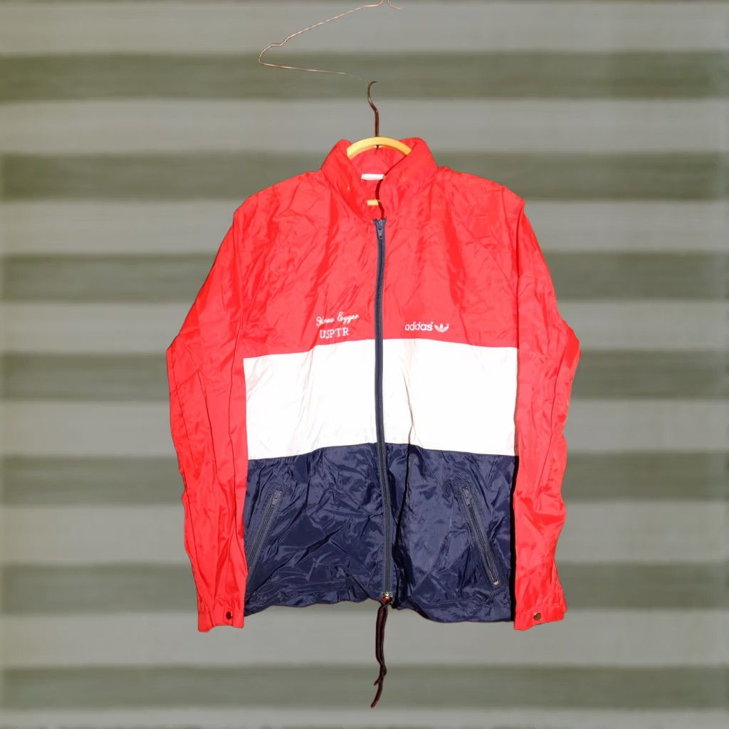 Adidas VINTAGE Adidas Track Jacket Shirt Unisex Adults L red/blue Nylon Zip Long Sleeve Regular All Seasons 1980s Modern Retro Size US L / EU 52-54 / 3 - 1 Thumbnail