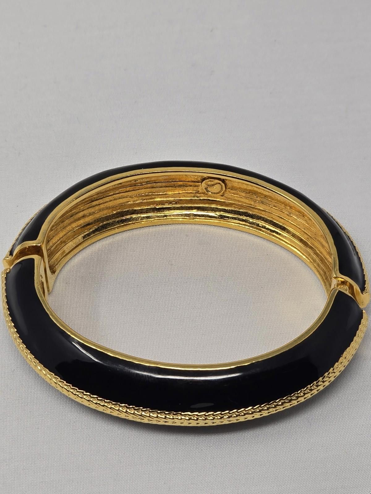St. John Vintage St. John Black Enamel Gold Tone Herringbone Bangle Size ONE SIZE - 2 Thumbnail