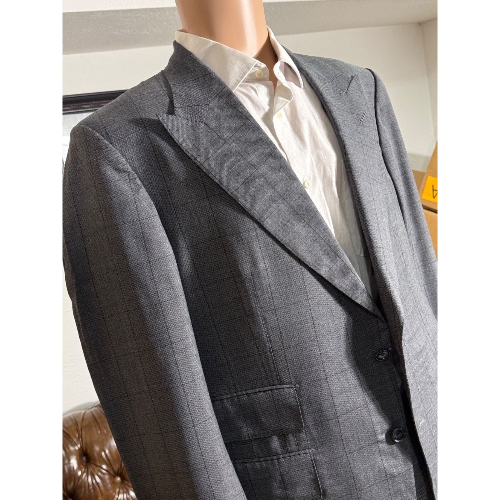 Tom Ford Tom Ford Gray Windsor Wool Silk Windowpane Peak Blazer 42R Size 42R - 3 Thumbnail