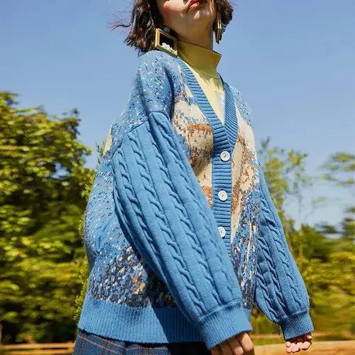 Other Van Gogh Oversized Cardigan Cute Vintage Designer Style Size M / US 6-8 / IT 42-44 - 2 Thumbnail