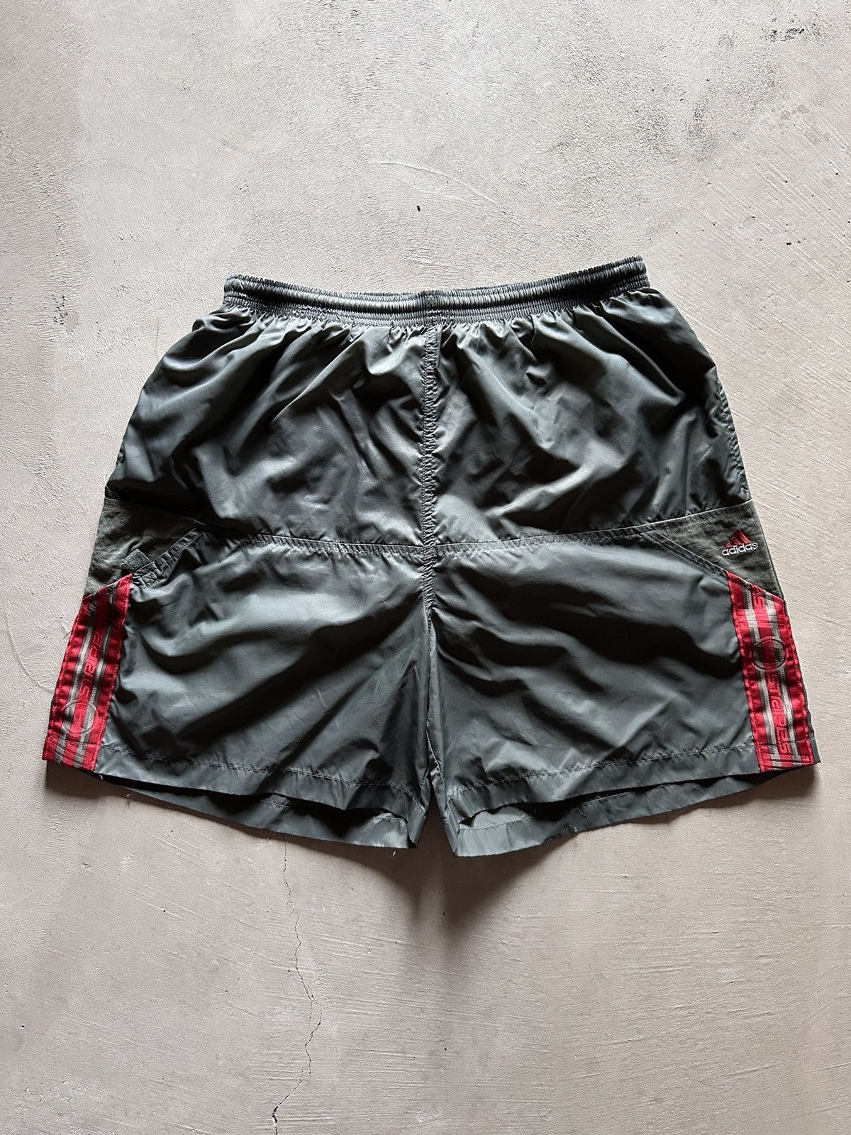vintage 90s adidas grey red nylon track shorts