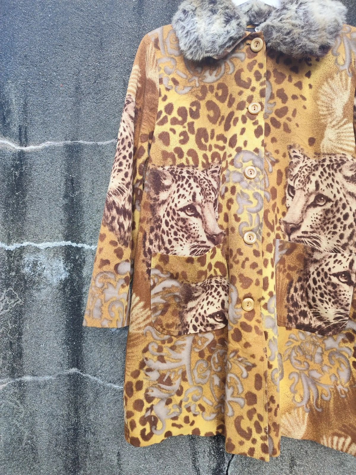 Designer × Vintage Vintage Leopard Print Faux Fur Collar Coat (90s) Size L / US 10 / IT 46 - 5 Thumbnail